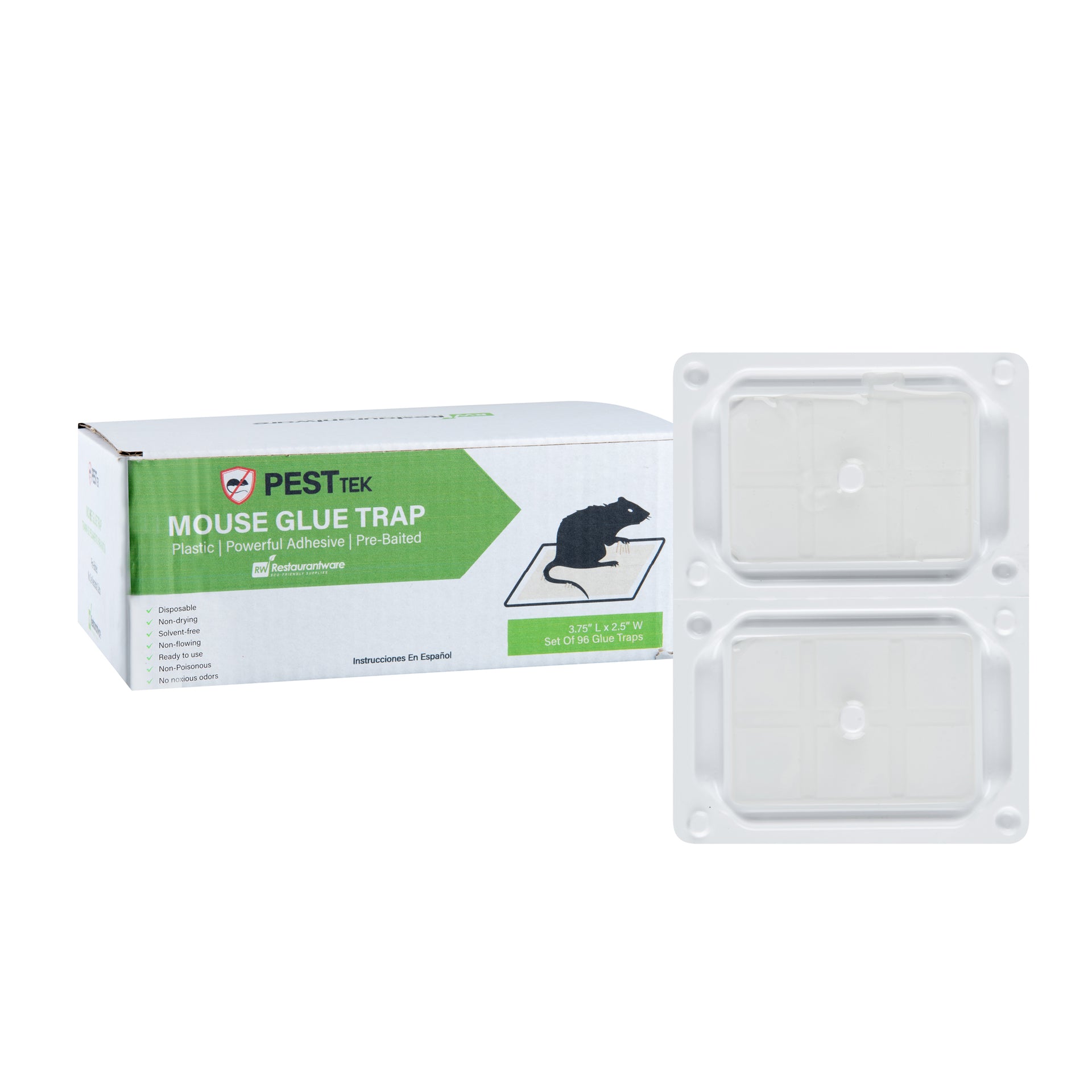 Pest Tek Plastic Mouse Glue Trap - Set of 96 - 3 3/4" x 2 1/2" x 1/2" - 1 count box