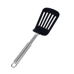 German Standard Black Nylon High Heat Slotted Turner / Spatula - with Stainless Steel Handle - 12 1/2'' - 6 count box