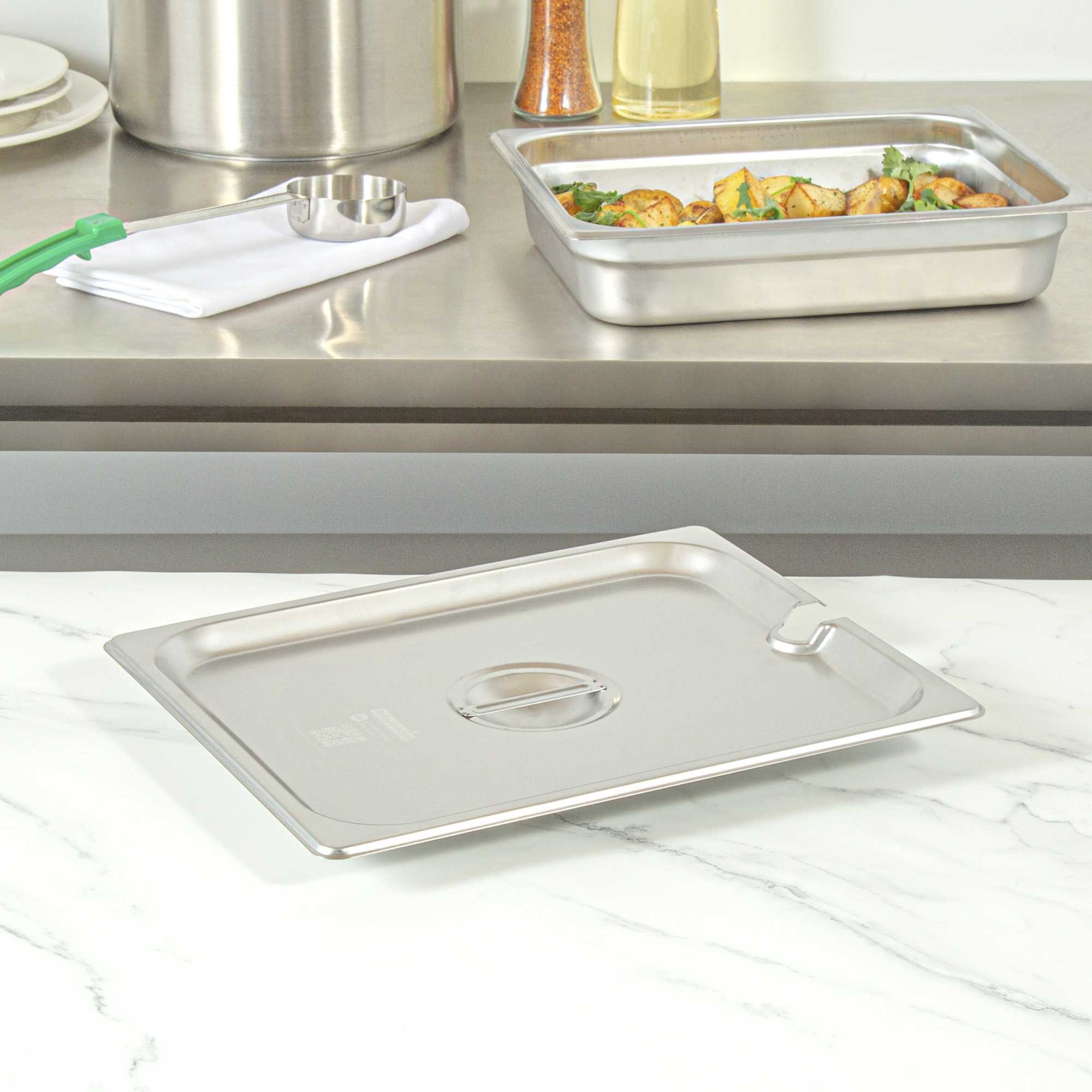 Kitchen Tek Stainless Steel Slotted Lid - Fits 1/2 Size Steam Table Pan - 1 count box