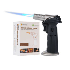 RW Pyro Black Butane Kitchen Torch - Adjustable Dial, Rotating Angle - 4 1/4'' x 2 3/4'' x 6'' - 60 count box