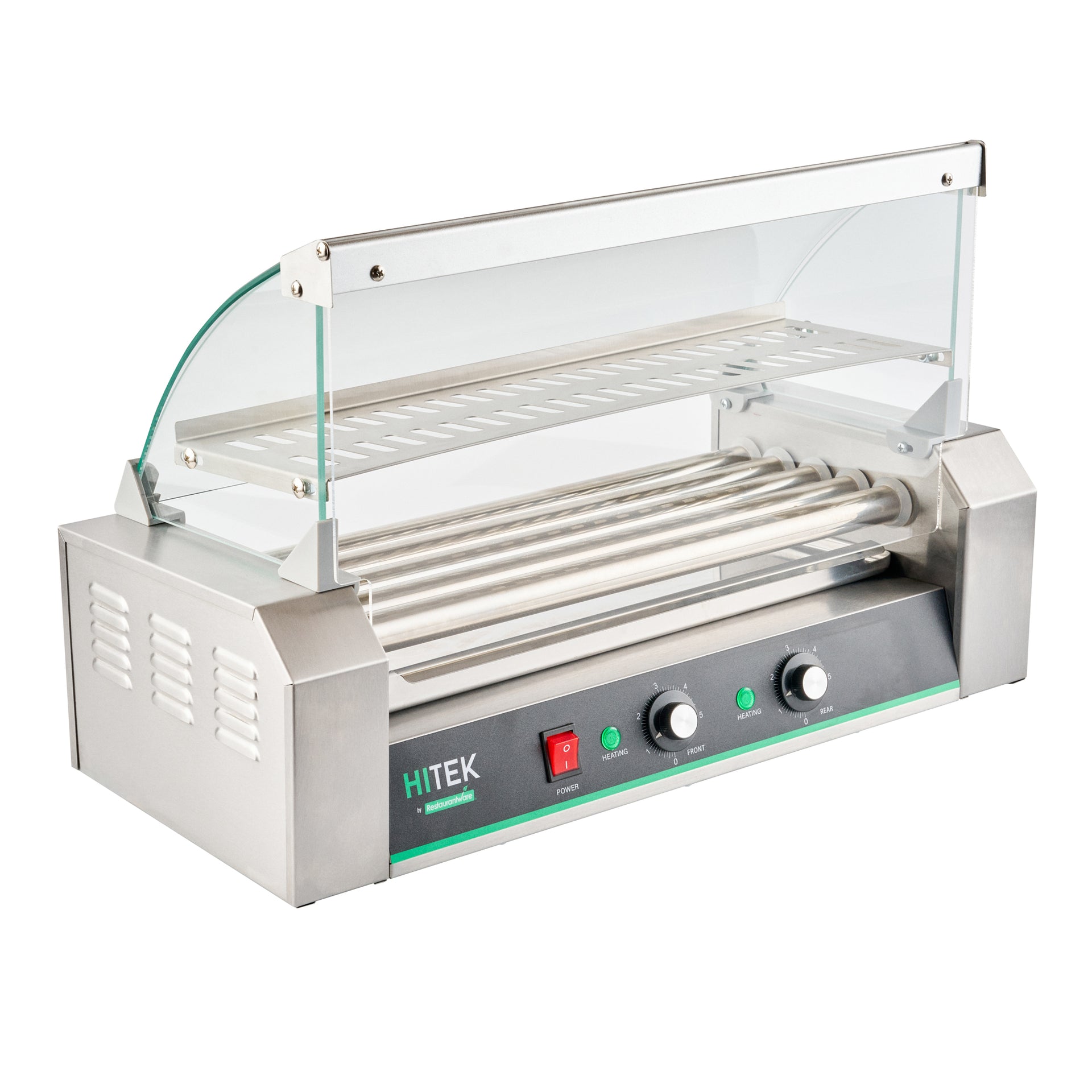 Hi Tek Stainless Steel Hot Dog Roller Grill Warmer - Fits 12 Hot Dogs and 4 Buns, Sneeze Guard - 1 count box