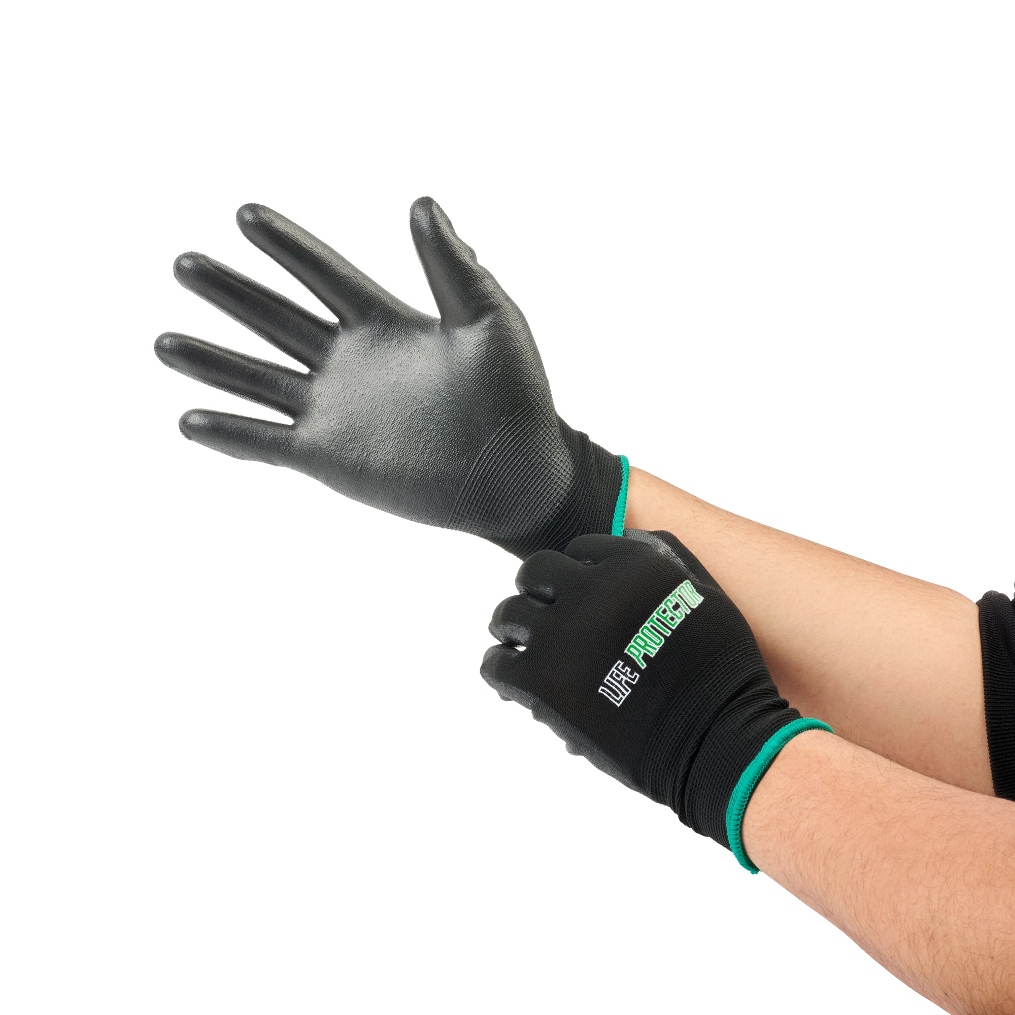 Life Protector Black Nylon Medium Work Gloves - with Polyurethane Palm Coating - Pair - 10 count box
