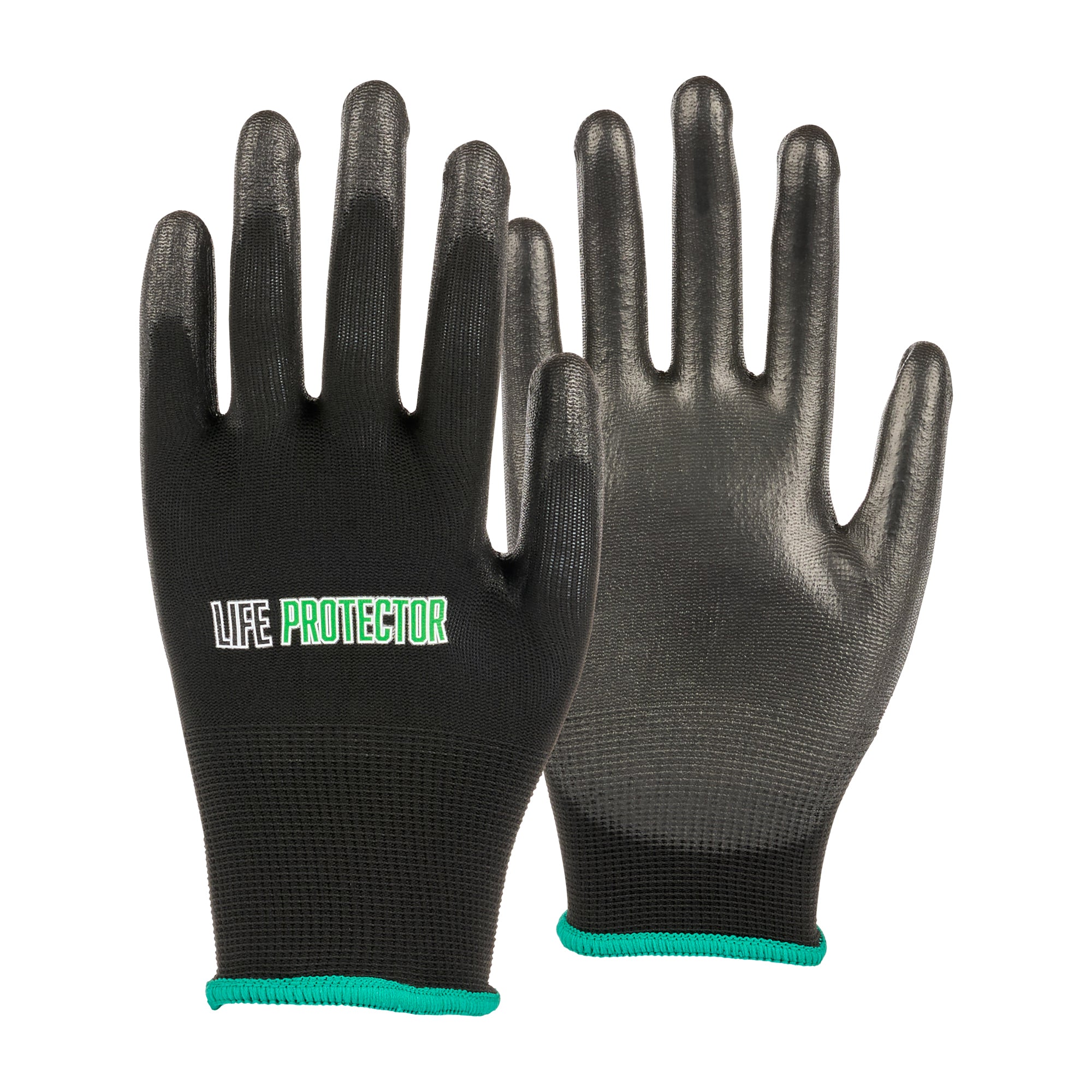 Life Protector Black Nylon Medium Work Gloves - with Polyurethane Palm Coating - Pair - 10 count box