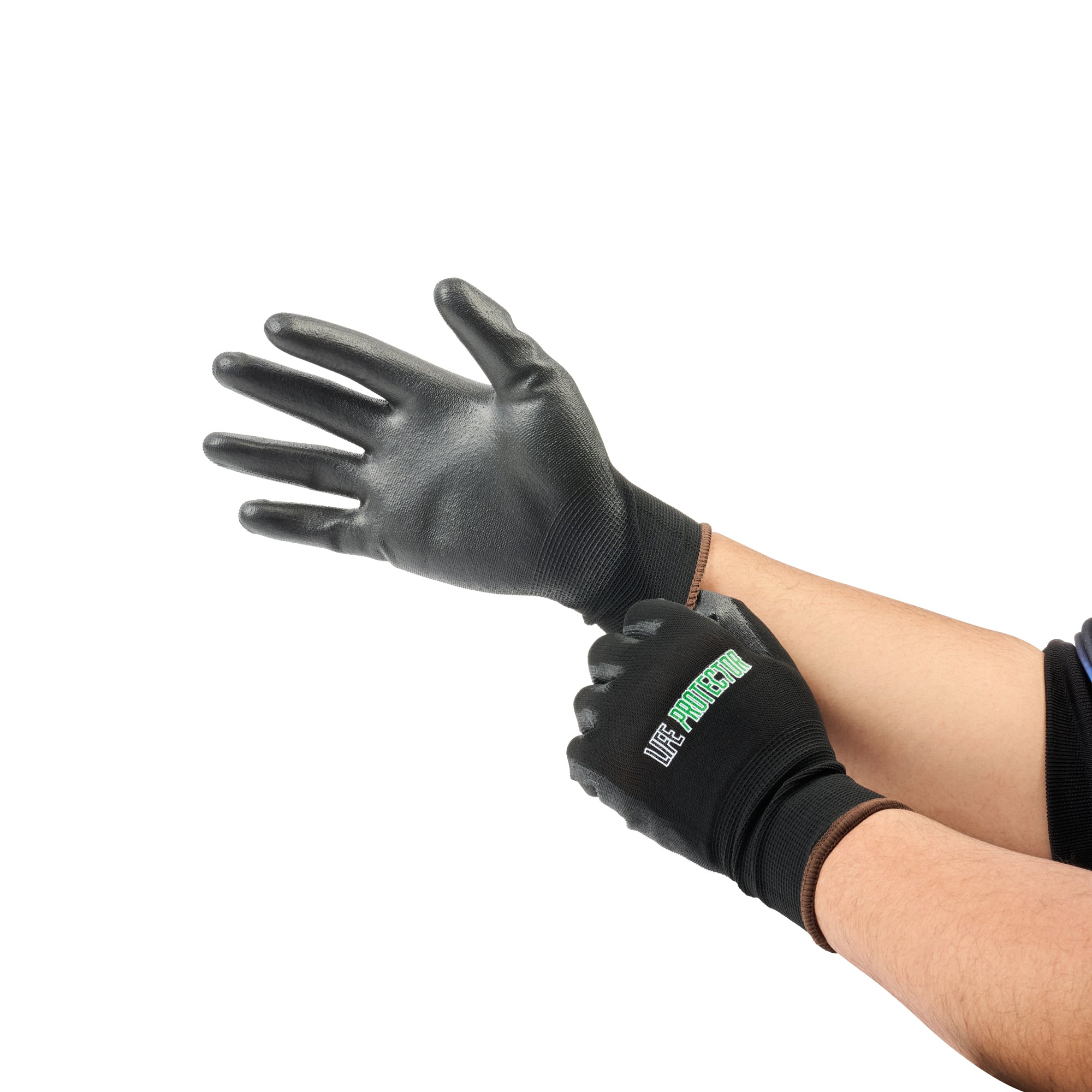 Life Protector Black Nylon Large Work Gloves - with Polyurethane Palm Coating - Pair - 10 count box