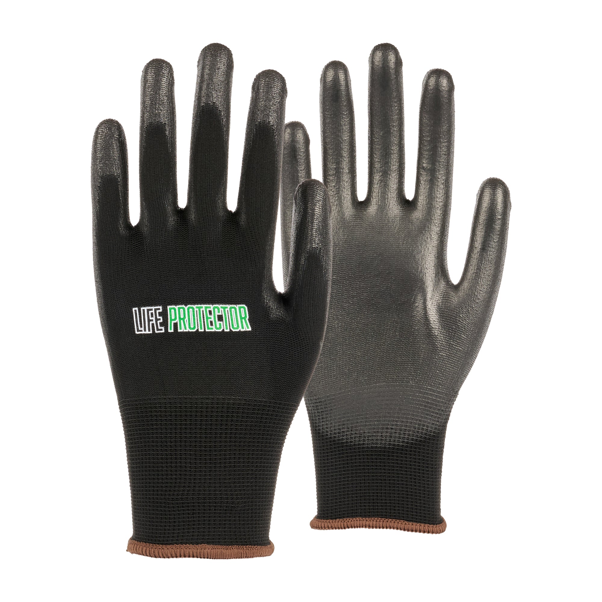 Life Protector Black Nylon Large Work Gloves - with Polyurethane Palm Coating - Pair - 10 count box