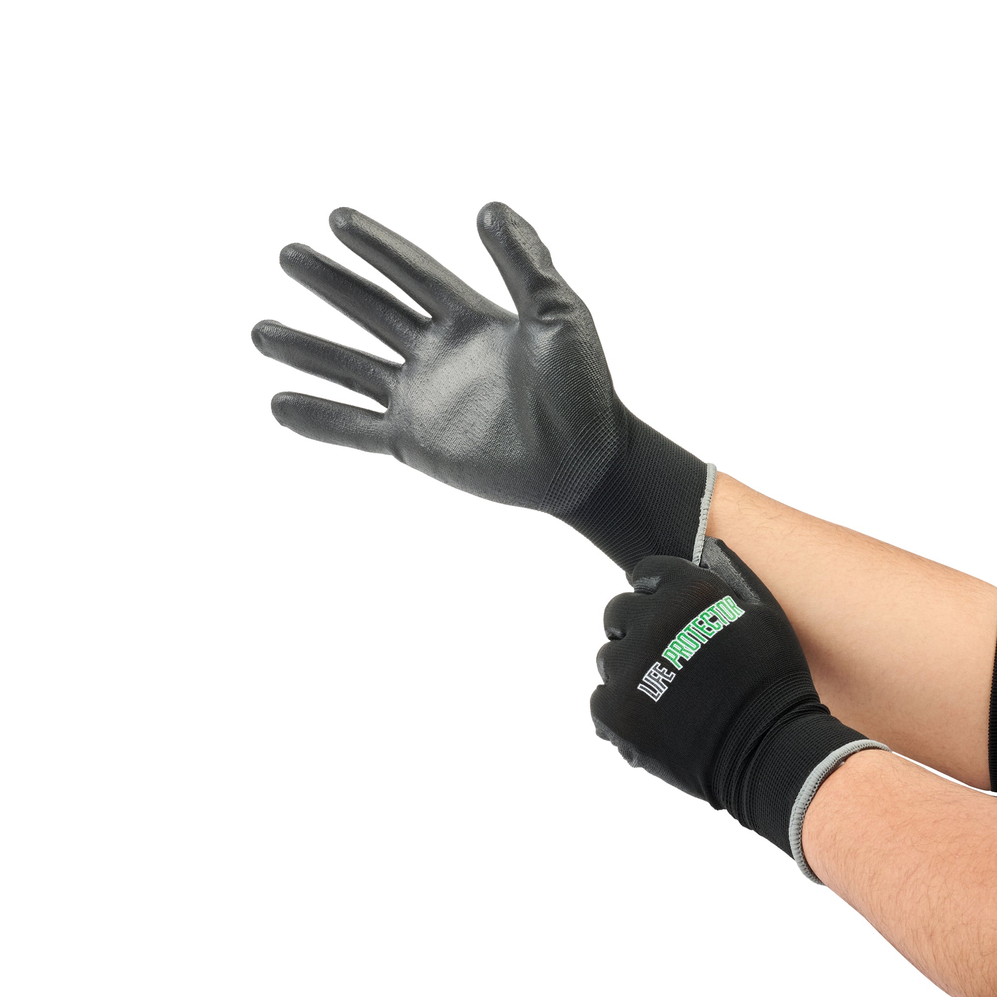 Life Protector Black Nylon Extra Large Work Gloves - with Polyurethane Palm Coating - Pair - 10 count box