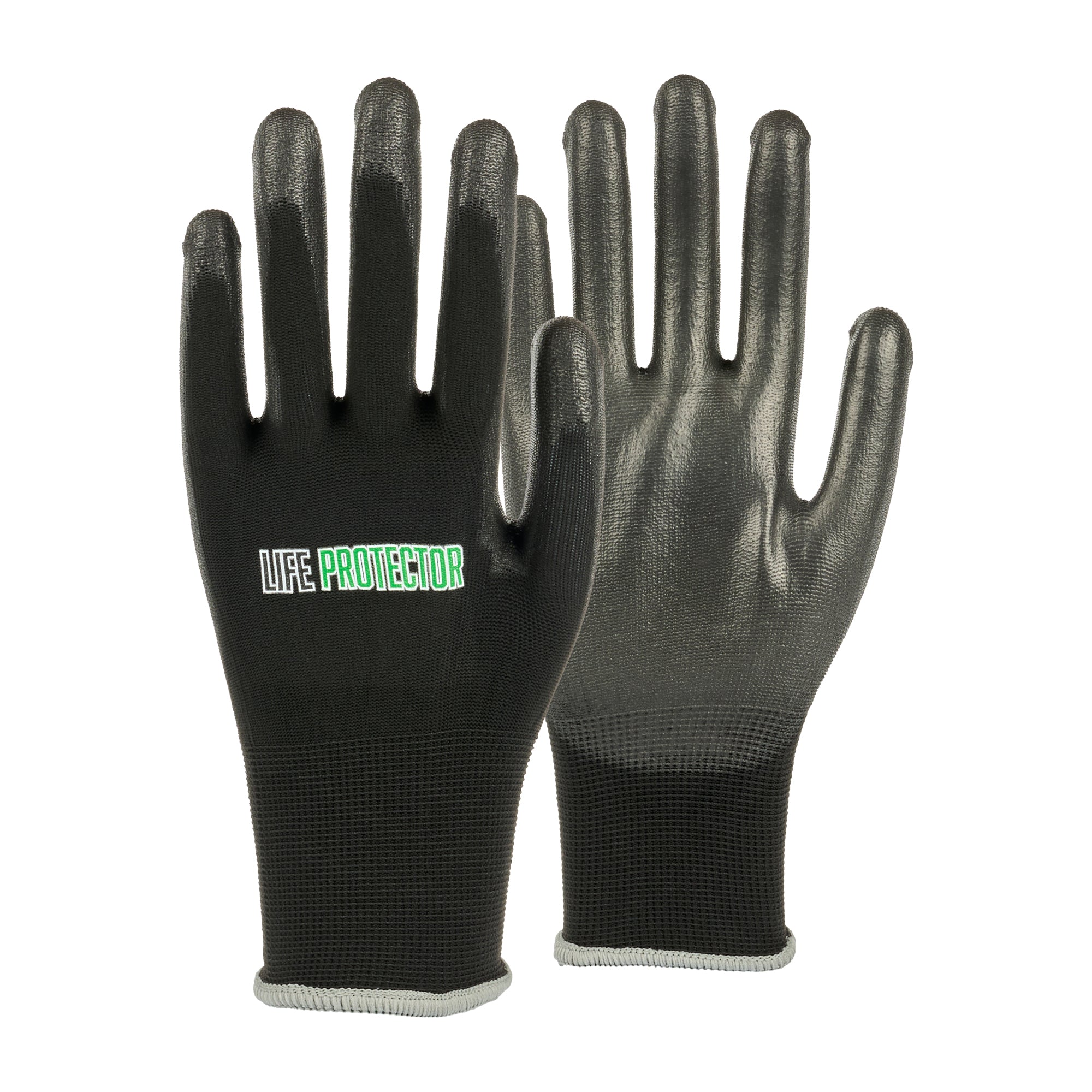 Life Protector Black Nylon Extra Large Work Gloves - with Polyurethane Palm Coating - Pair - 10 count box