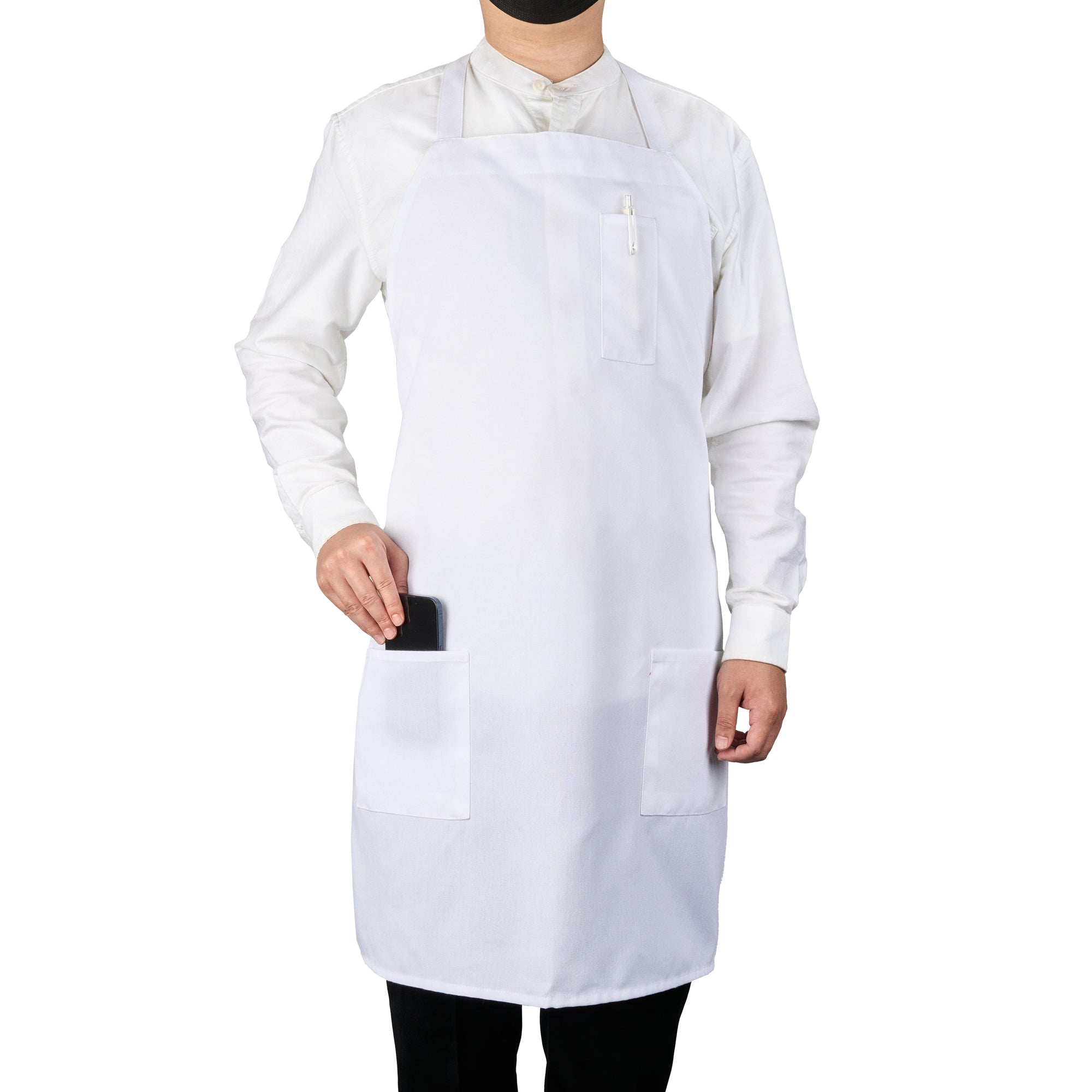 Chef 101 White Standard Bib Apron - with 3 Pockets - 32 1/2'' x 27 1/2'' - 1 count box