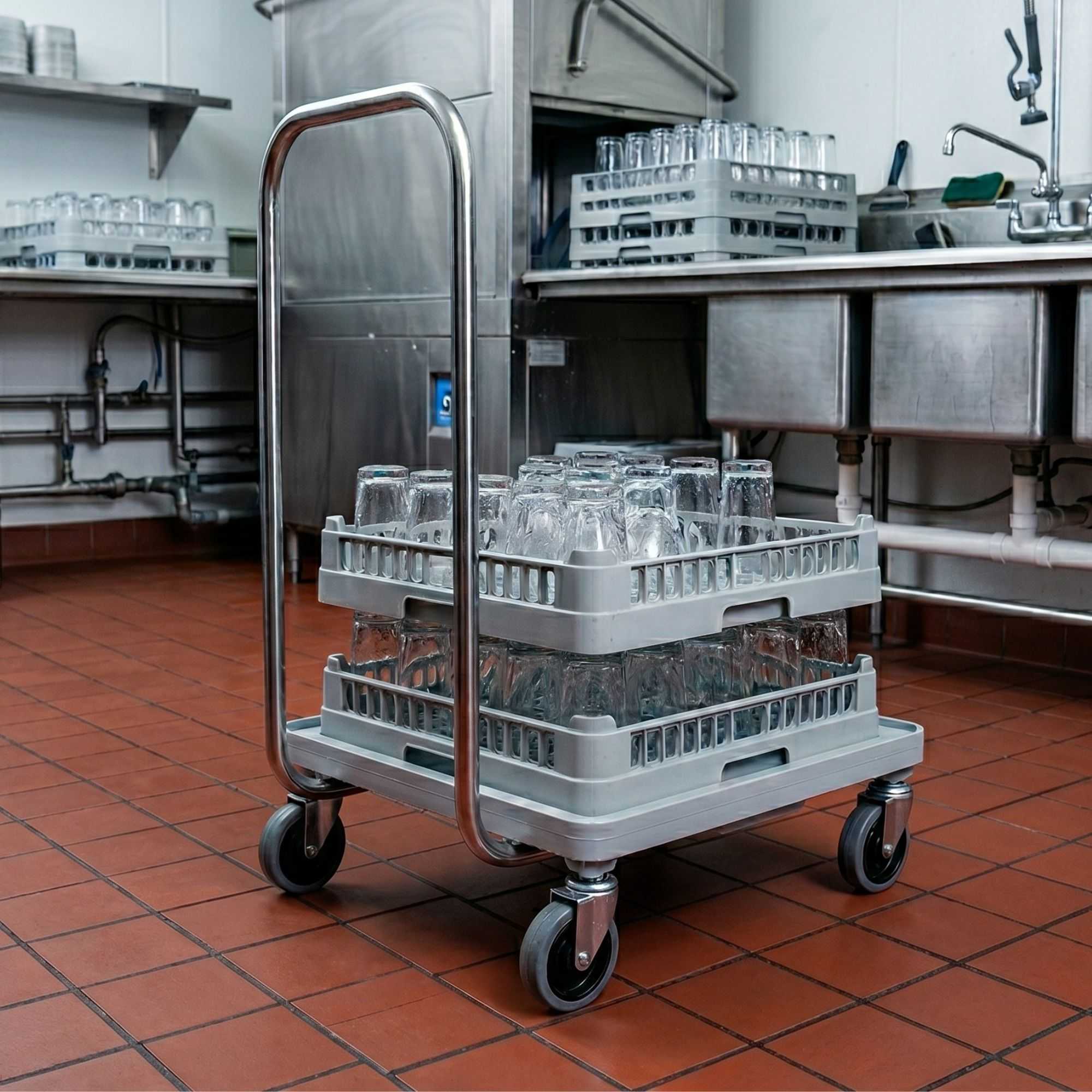 Clean Tek Professional Stainless Steel Handle - For Dish Rack and Glass Rack Dolly - 1 count box