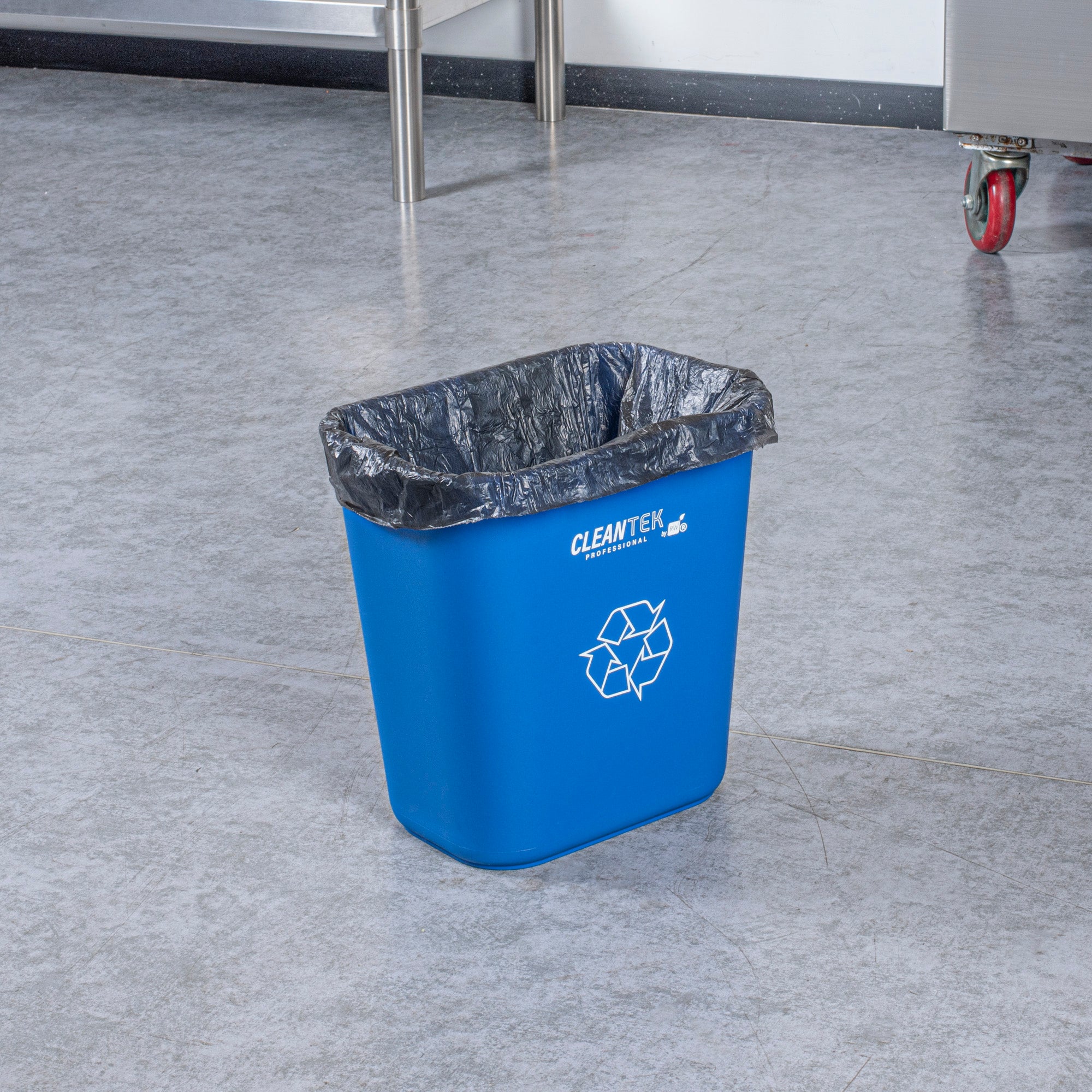 Clean Tek Professional 13 qt / 3 gal Rectangle Blue Recycling Wastebasket / Trash Can - 11 3/4" x 7 3/4" x 12" - 1 count box
