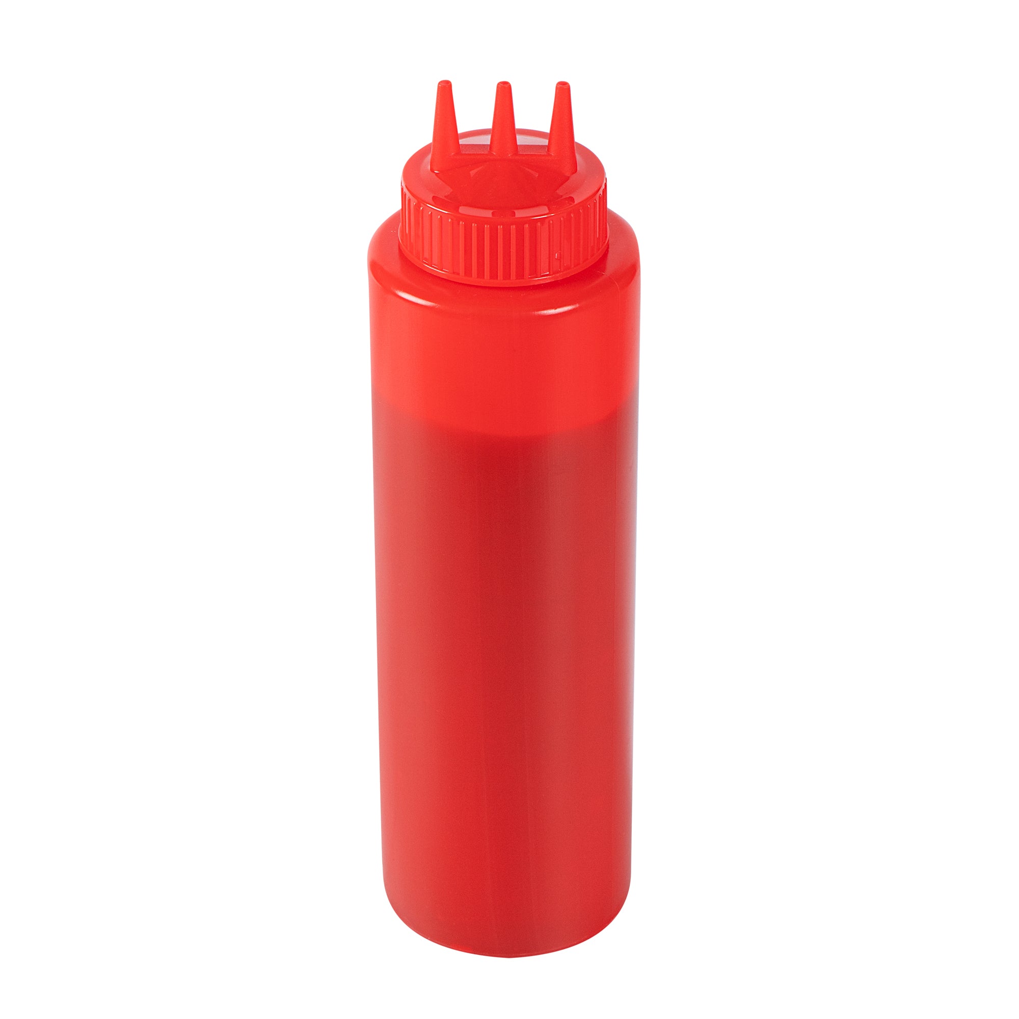 32 oz Red Plastic Ketchup Squeeze Bottle - with Triple Dispersion Tip - 6 count box