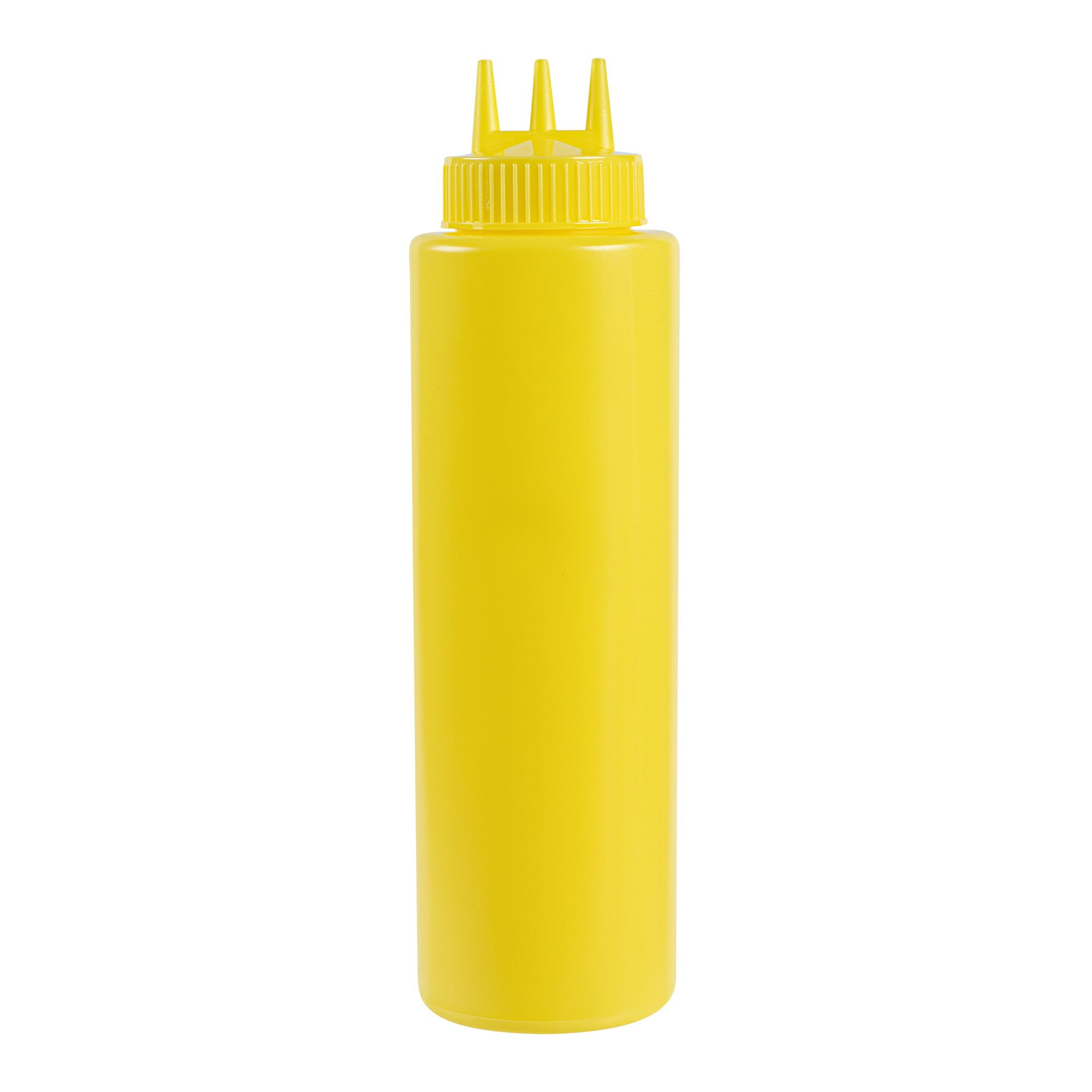 32 oz Yellow Plastic Mustard Squeeze Bottle - with Triple Dispersion Tip - 6 count box