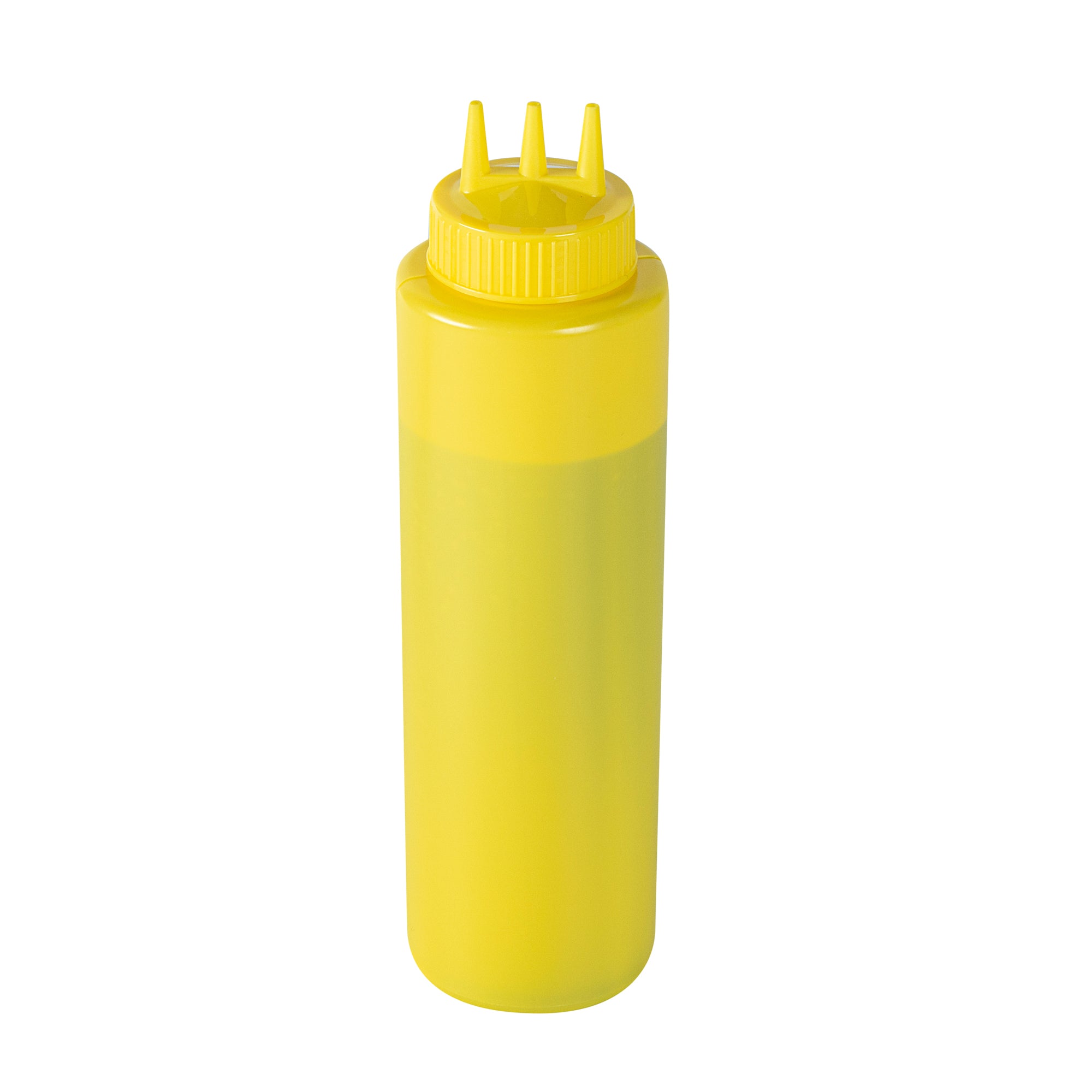 32 oz Yellow Plastic Mustard Squeeze Bottle - with Triple Dispersion Tip - 6 count box