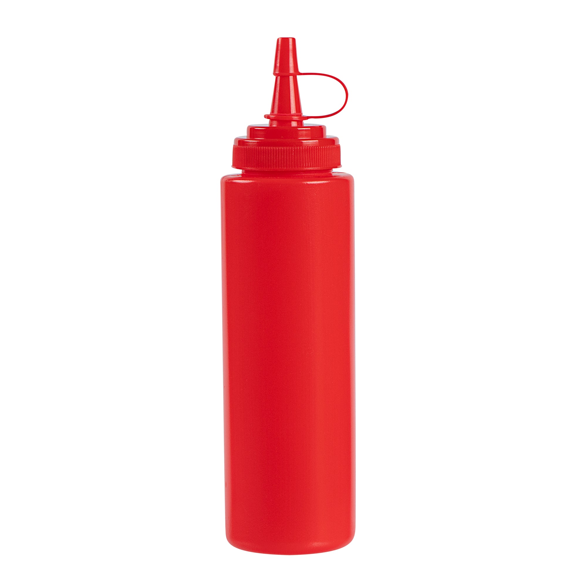 Sauce Tek 8 oz Red Plastic Squeeze Bottle - with Cap, Wide Mouth - 2" x 2" x 7 1/4" - 1 count box