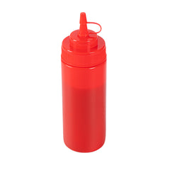 Sauce Tek 12 oz Red Plastic Squeeze Bottle - with Cap, Wide Mouth - 2 1/4