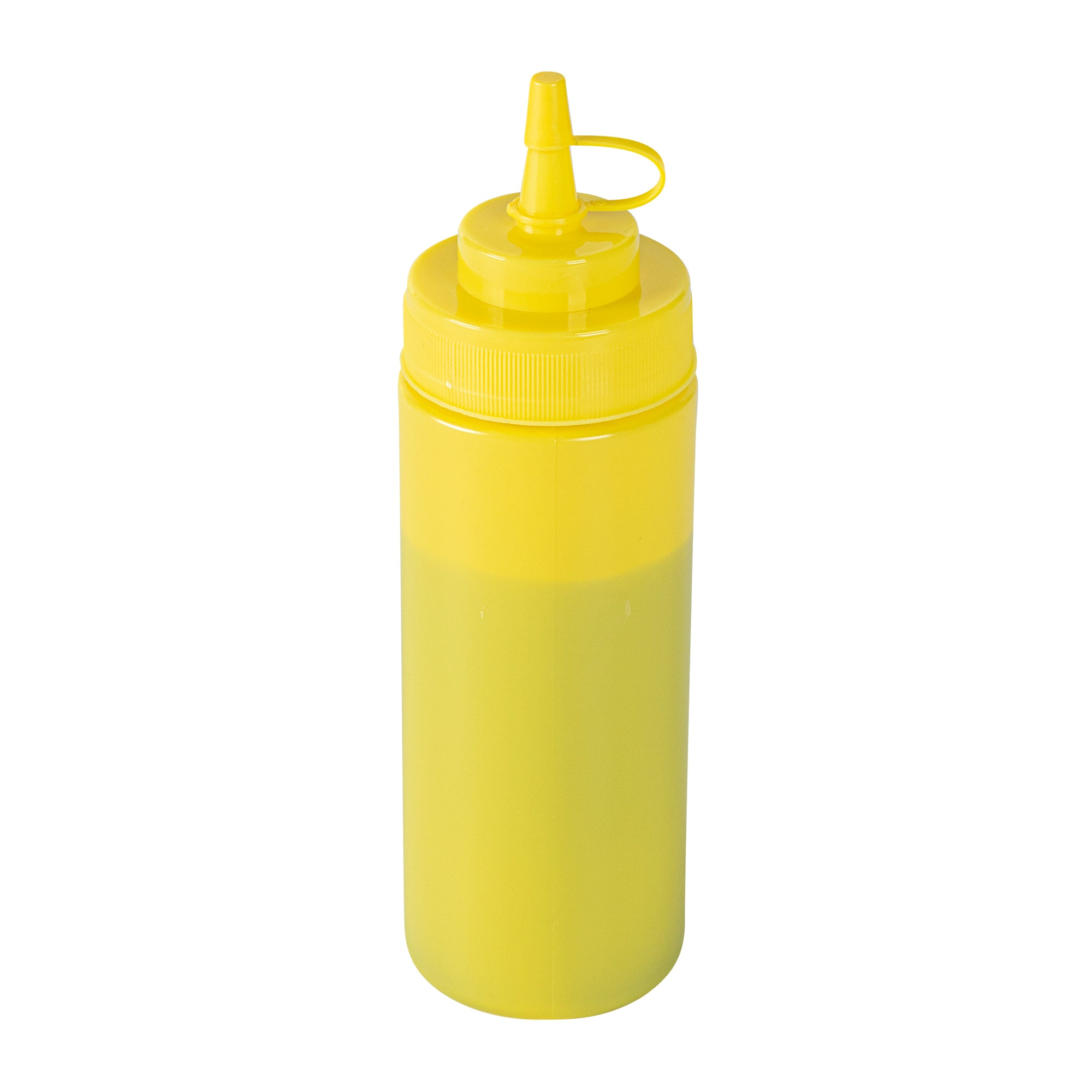 Sauce Tek 12 oz Yellow Plastic Squeeze Bottle - with Cap, Wide Mouth - 2 1/4" x 2 1/4" x 7 3/4" - 1 count box