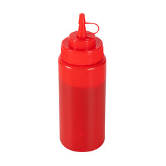 Sauce Tek 16 oz Red Plastic Squeeze Bottle - with Cap, Wide Mouth - 2 1/2