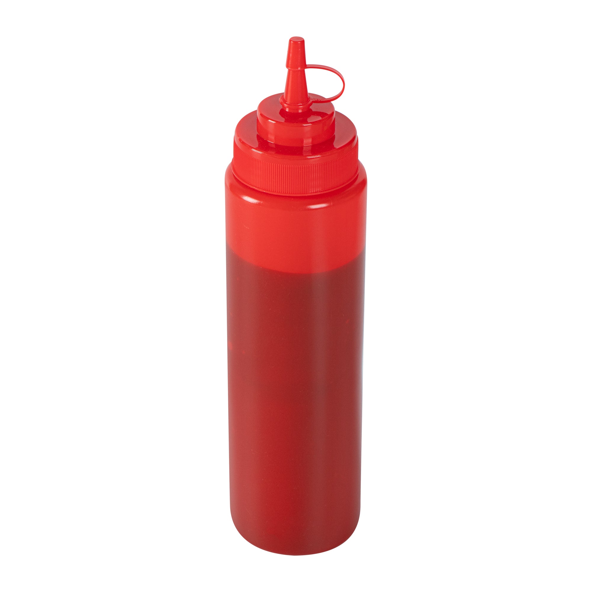 Sauce Tek 24 oz Red Plastic Squeeze Bottle - with Cap, Wide Mouth - 2 1/2" x 2 1/2" x 10 1/4" - 1 count box
