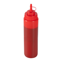 Sauce Tek 24 oz Red Plastic Squeeze Bottle - with Cap, Wide Mouth - 2 1/2