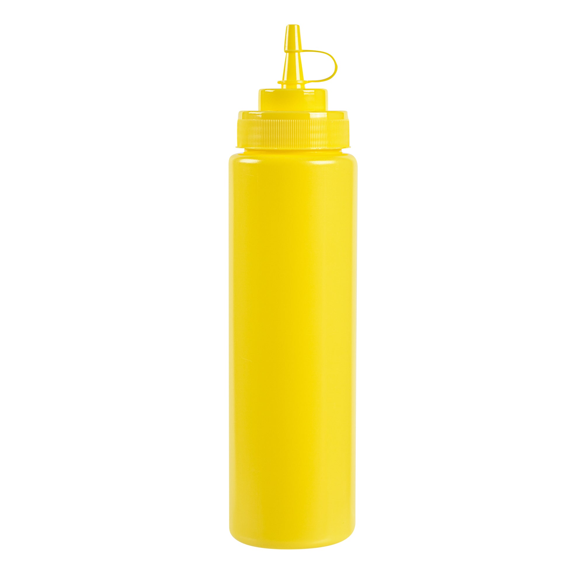 Sauce Tek 24 oz Yellow Plastic Squeeze Bottle - with Cap, Wide Mouth - 2 1/2" x 2 1/2" x 10 1/4" - 1 count box
