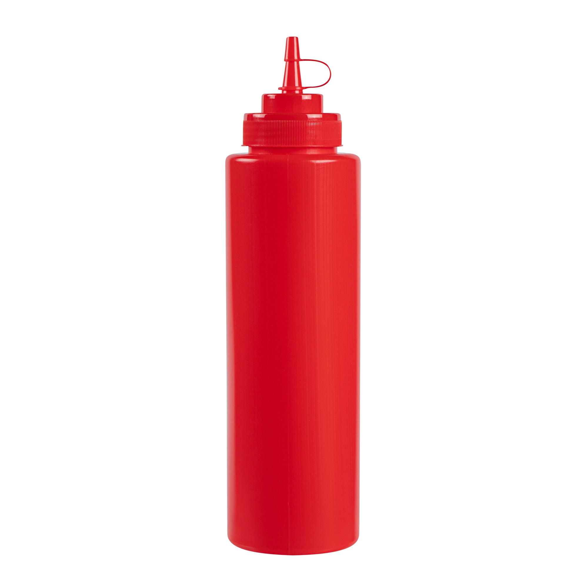Sauce Tek 32 oz Red Plastic Squeeze Bottle - with Cap, Wide Mouth - 3" x 3" x 11 1/2" - 1 count box