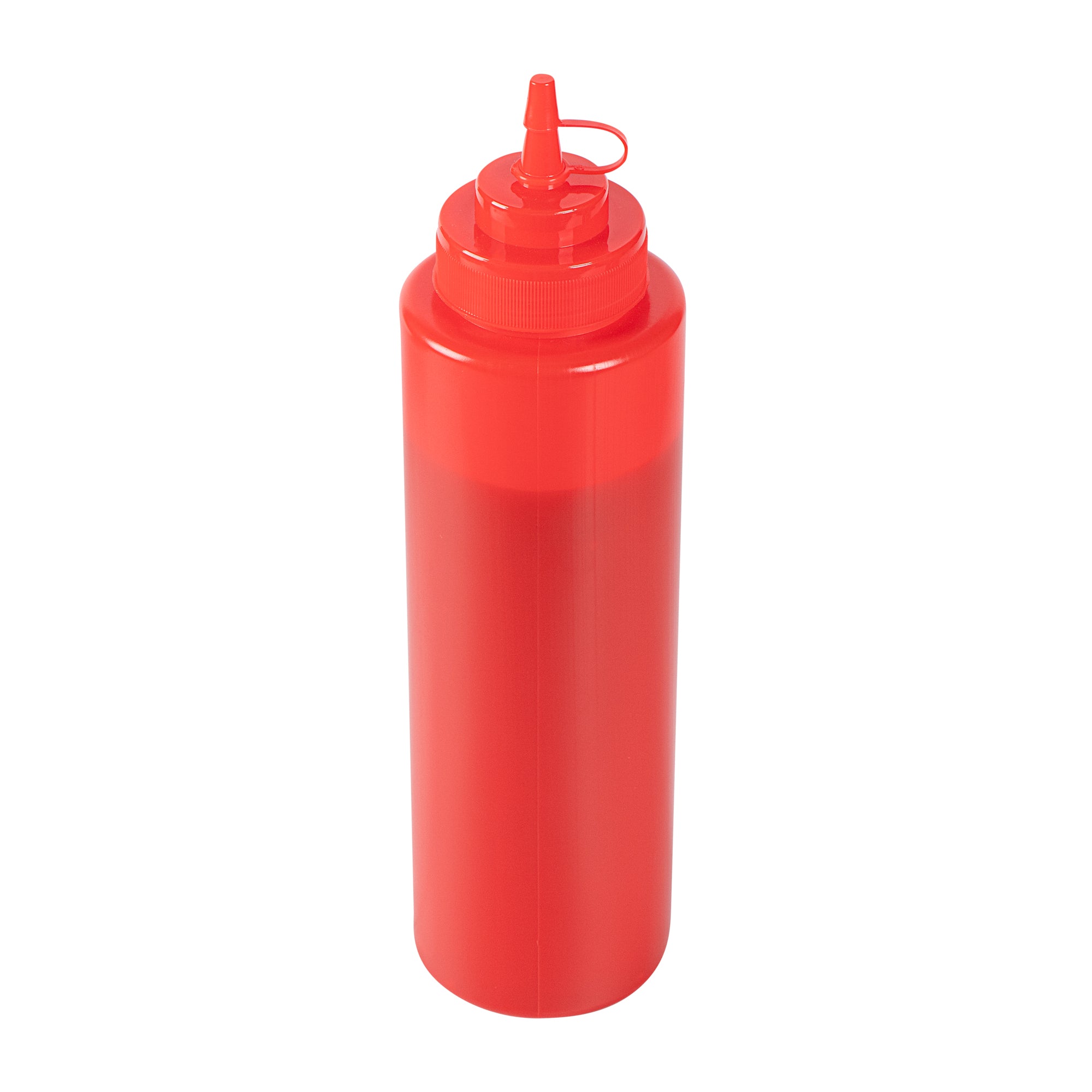 Sauce Tek 32 oz Red Plastic Squeeze Bottle - with Cap, Wide Mouth - 3" x 3" x 11 1/2" - 1 count box