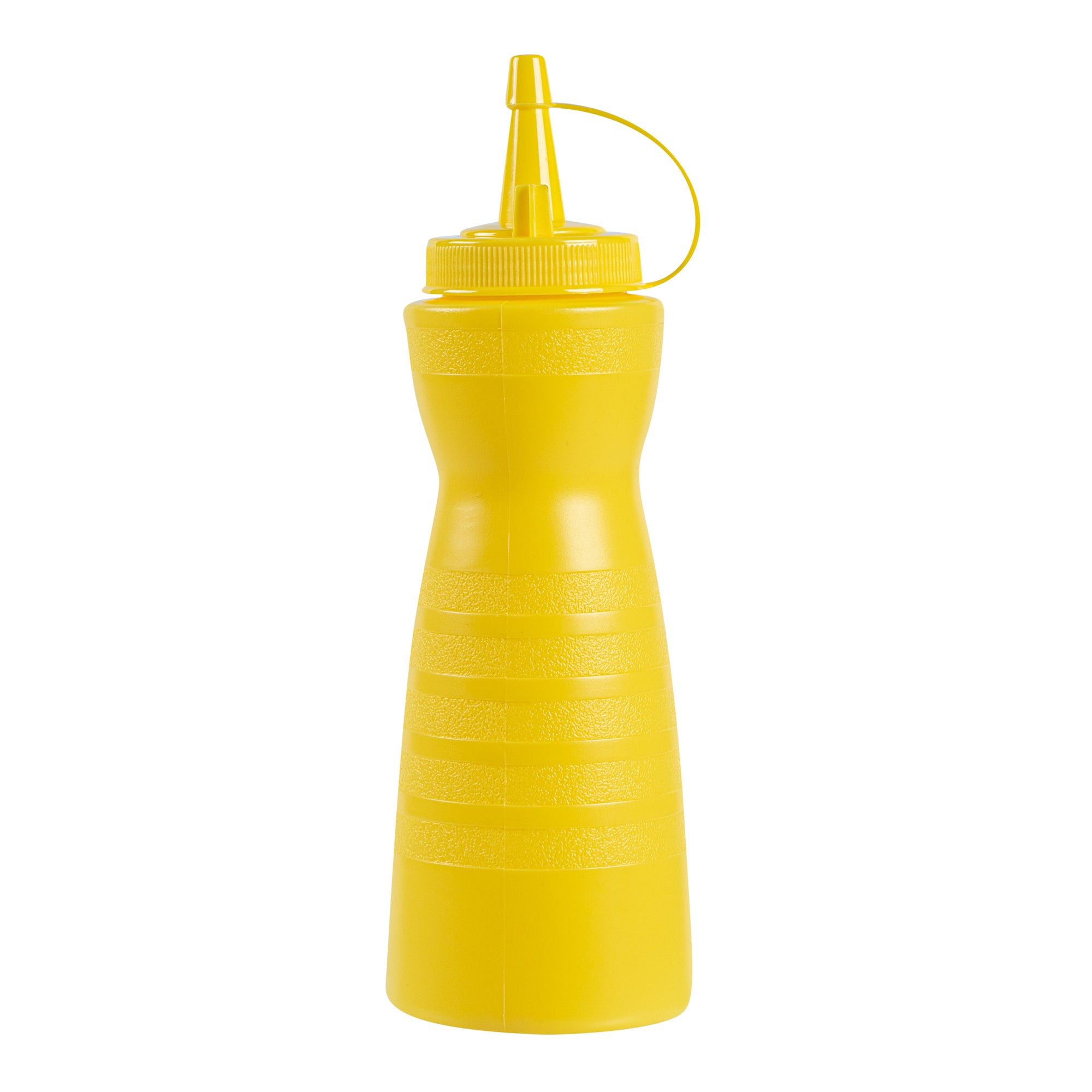 Sauce Tek 12 oz Yellow Plastic Squeeze Bottle - with Cap - 2 1/4" x 2 1/4" x 7 3/4" - 1 count box