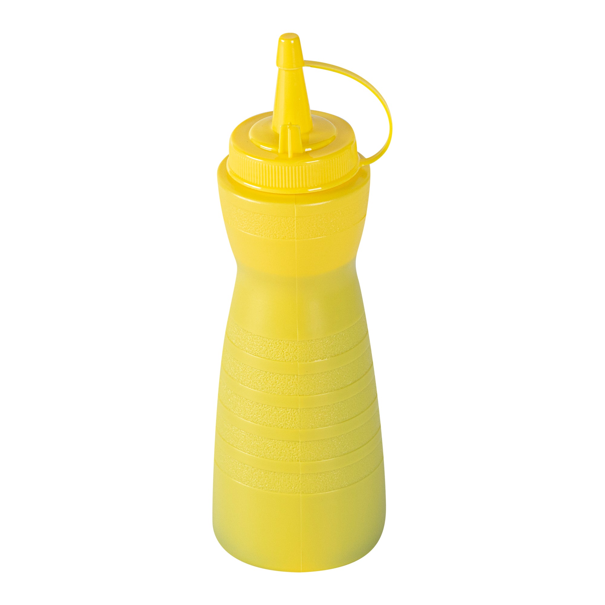 Sauce Tek 12 oz Yellow Plastic Squeeze Bottle - with Cap - 2 1/4" x 2 1/4" x 7 3/4" - 1 count box