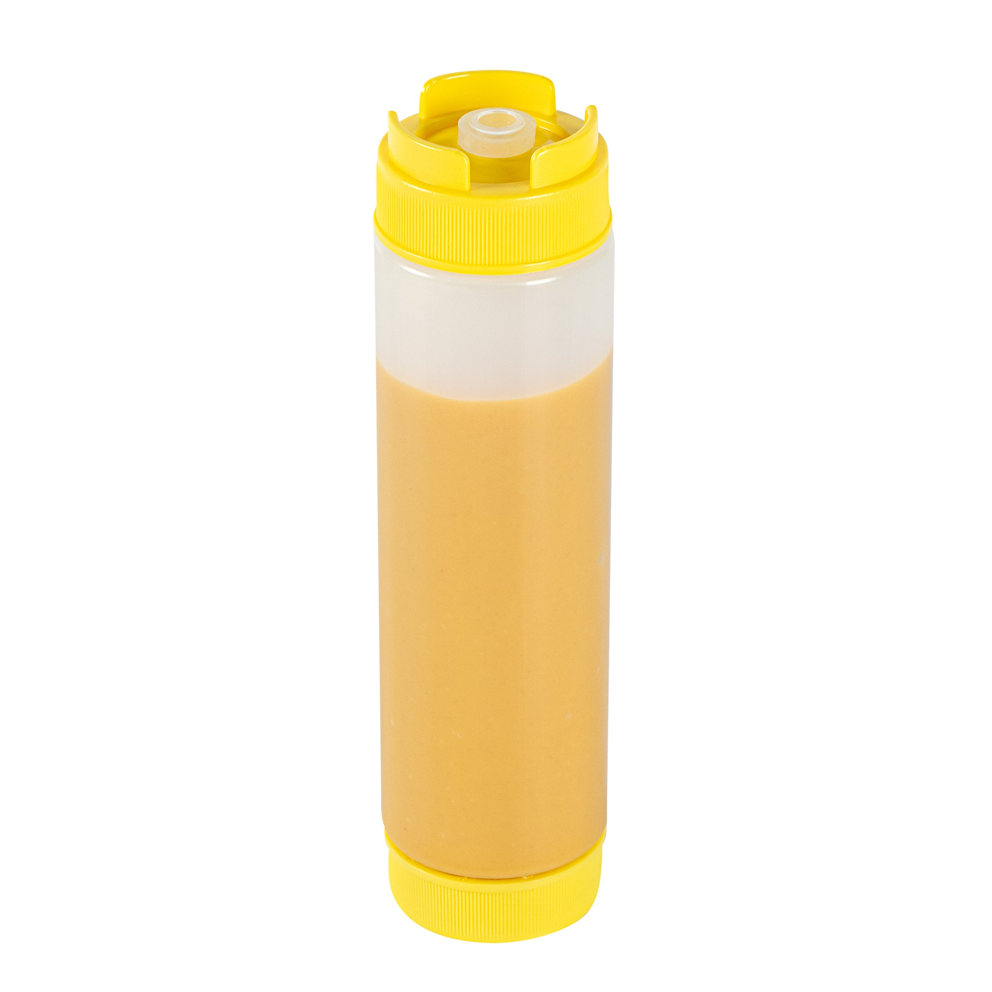 First In First Out 16 oz Round Yellow Plastic Squeeze Bottle - Inverted, Refill & Dispensing Lid - 2 1/4" x 2 1/4" x 8 3/4" - 1 count box