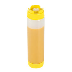 First In First Out 16 oz Round Yellow Plastic Squeeze Bottle - Inverted, Refill & Dispensing Lid - 2 1/4
