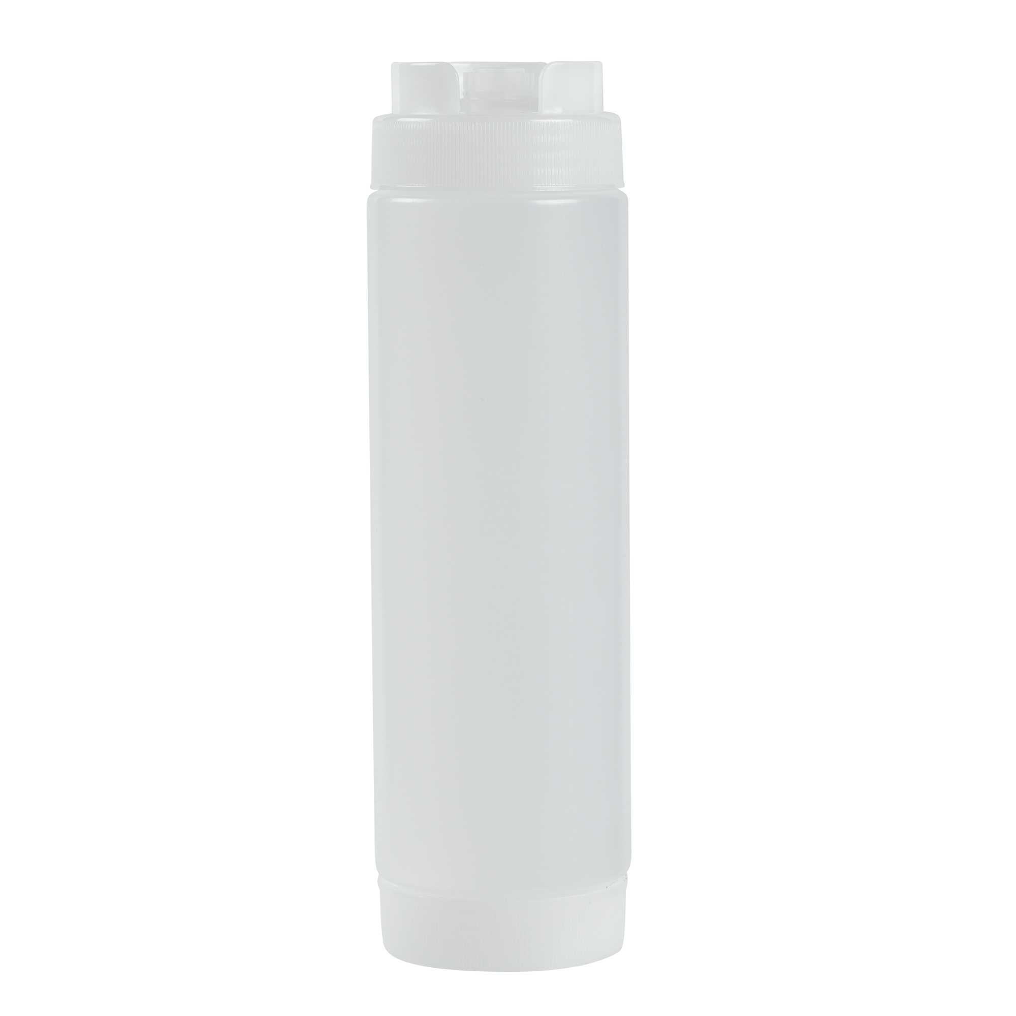 First In First Out 24 oz Clear Plastic Squeeze Bottle - Inverted, Refill & Dispensing Lid - 2 3/4" x 2 3/4" x 9 1/4" - 1 count box