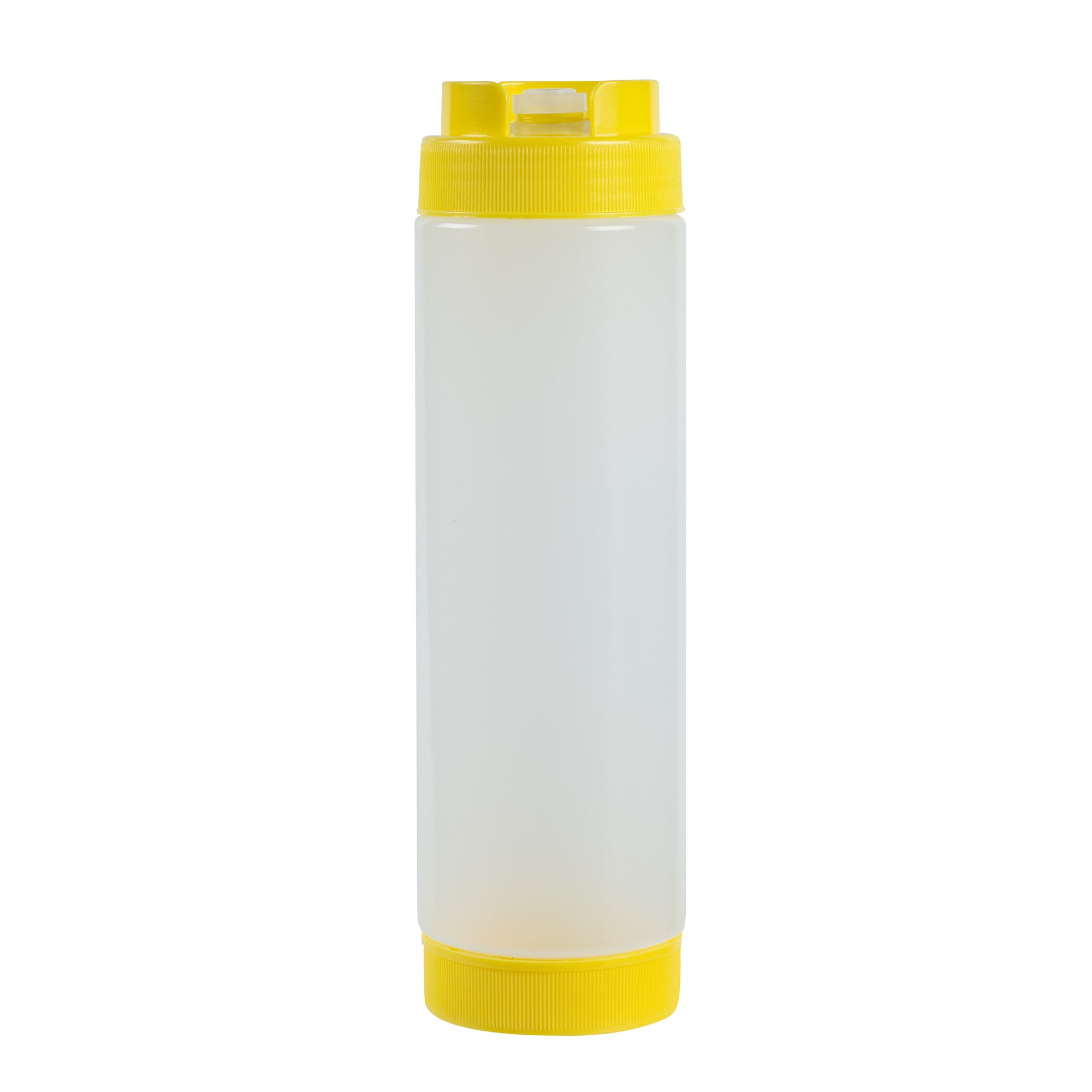 First In First Out 24 oz Yellow Plastic Squeeze Bottle - Inverted, Refill & Dispensing Lid - 2 3/4" x 2 3/4" x 9 1/4" - 1 count box