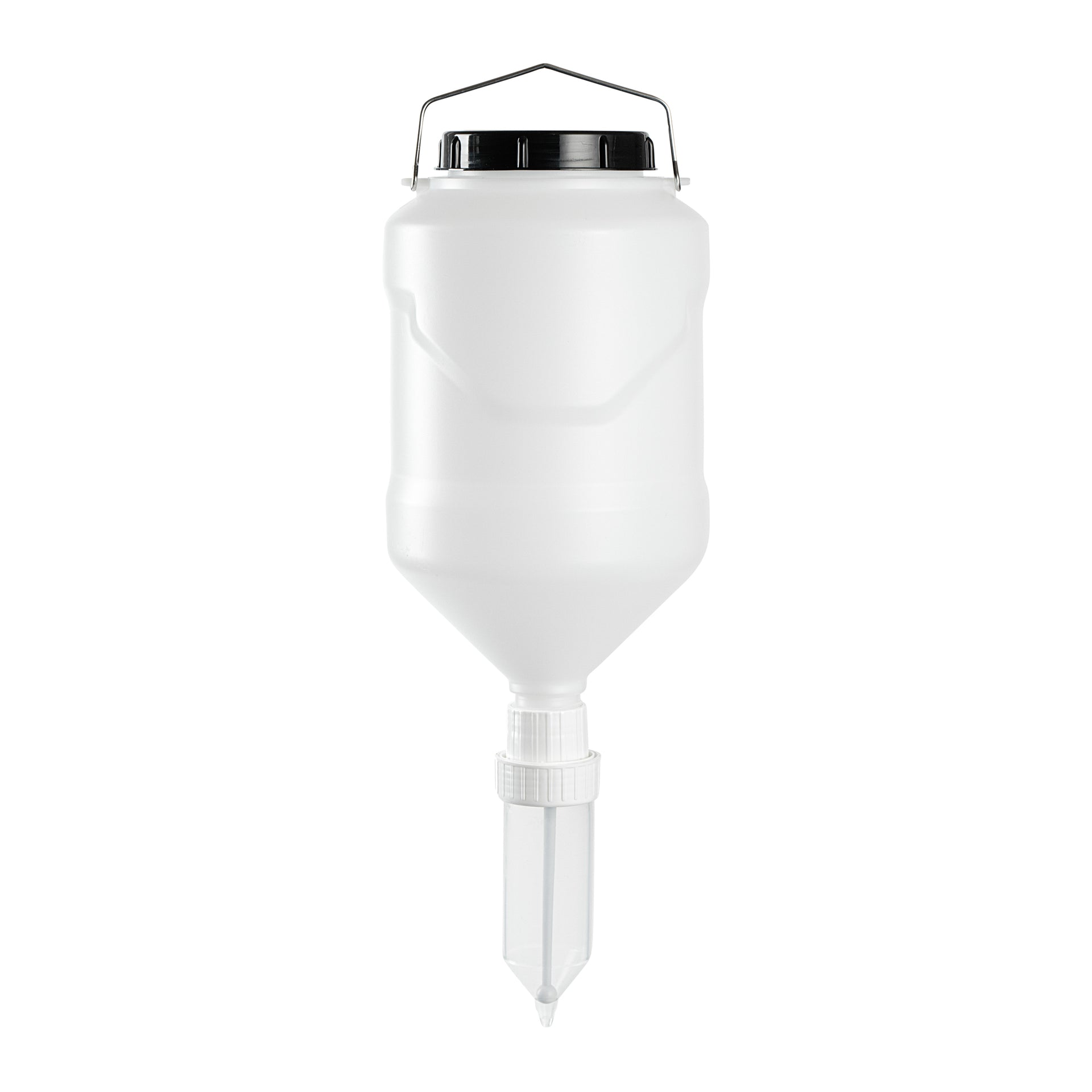 Sauce Tek 5L Plastic Hanging Bottle Condiment Pump Dispenser - with Squeeze Nozzle - 7 1/4" x 7 1/4" x 19 1/2" - 1 count box