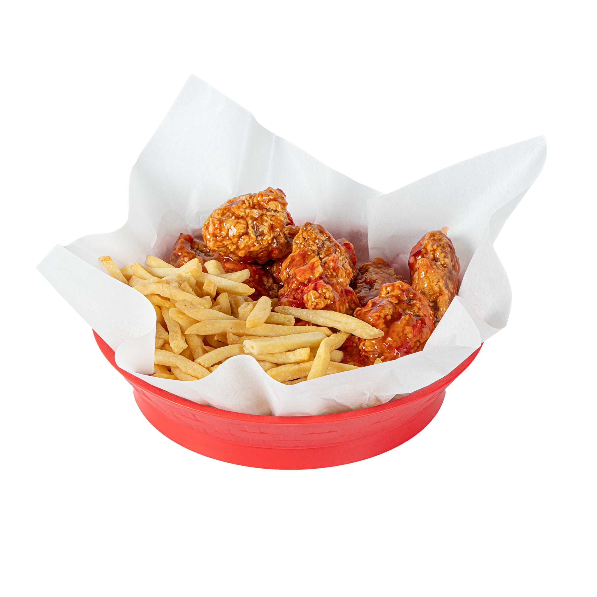 Chef 101 Round Red Plastic Diner Platter - with Base - 8 3/4" x 8 3/4" x 1 3/4" - 10 count box