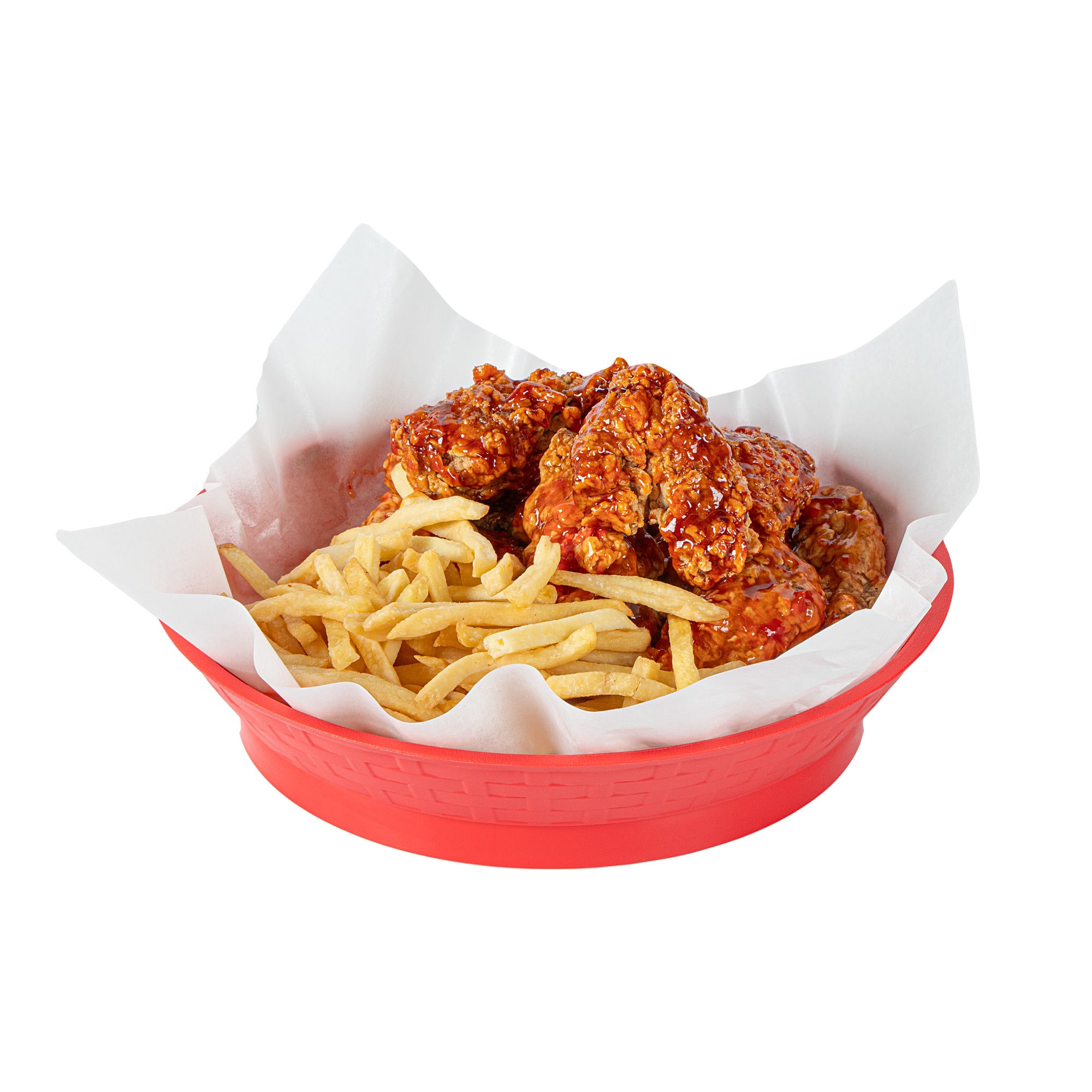 Chef 101 Round Red Plastic Diner Platter - with Base - 10 1/2" x 10 1/2" x 2 1/4" - 10 count box