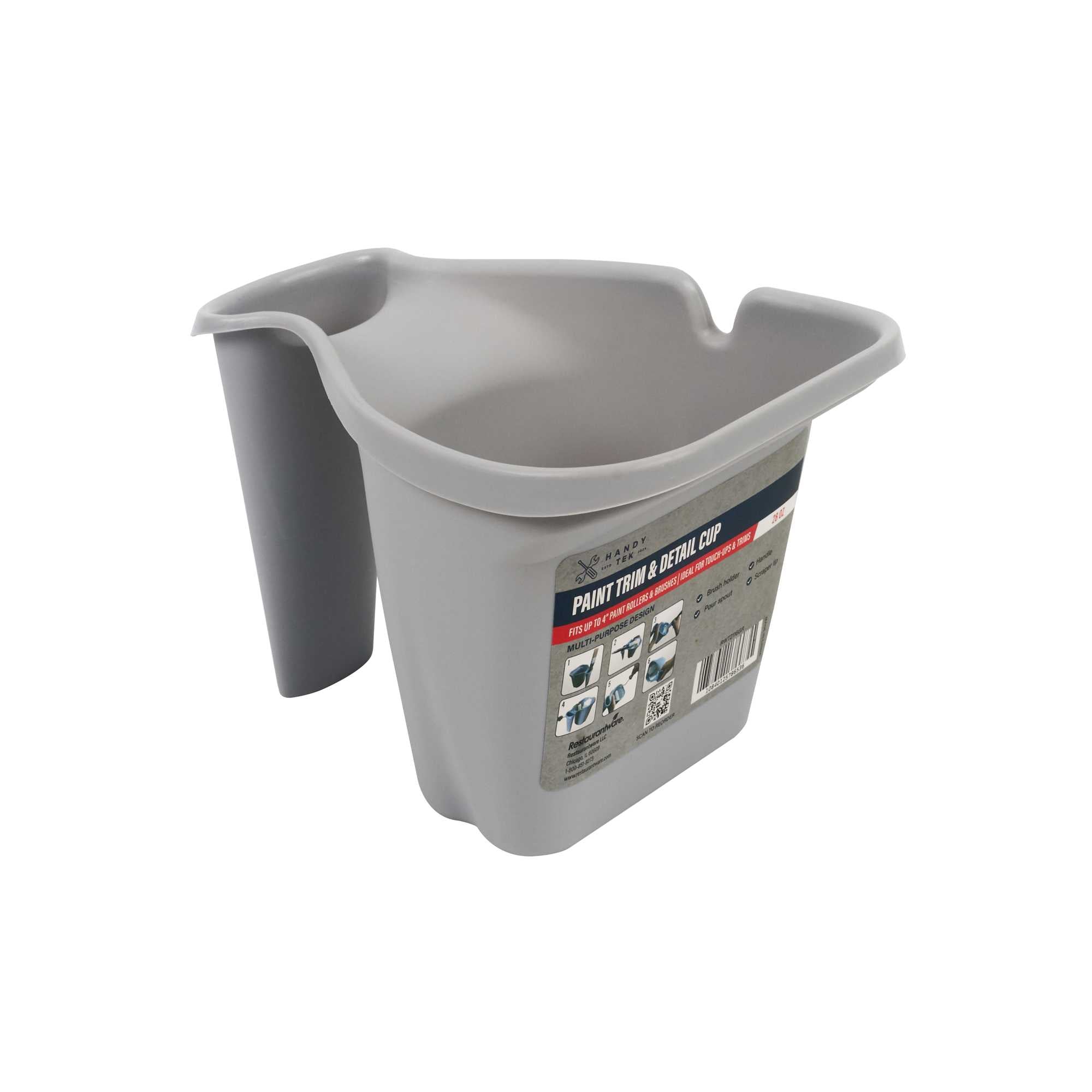 Handy Tek 28 oz Gray Plastic Paint Cup - with Brush Holder - 7 1/2" x 5 1/2" x 5" - 24 count box