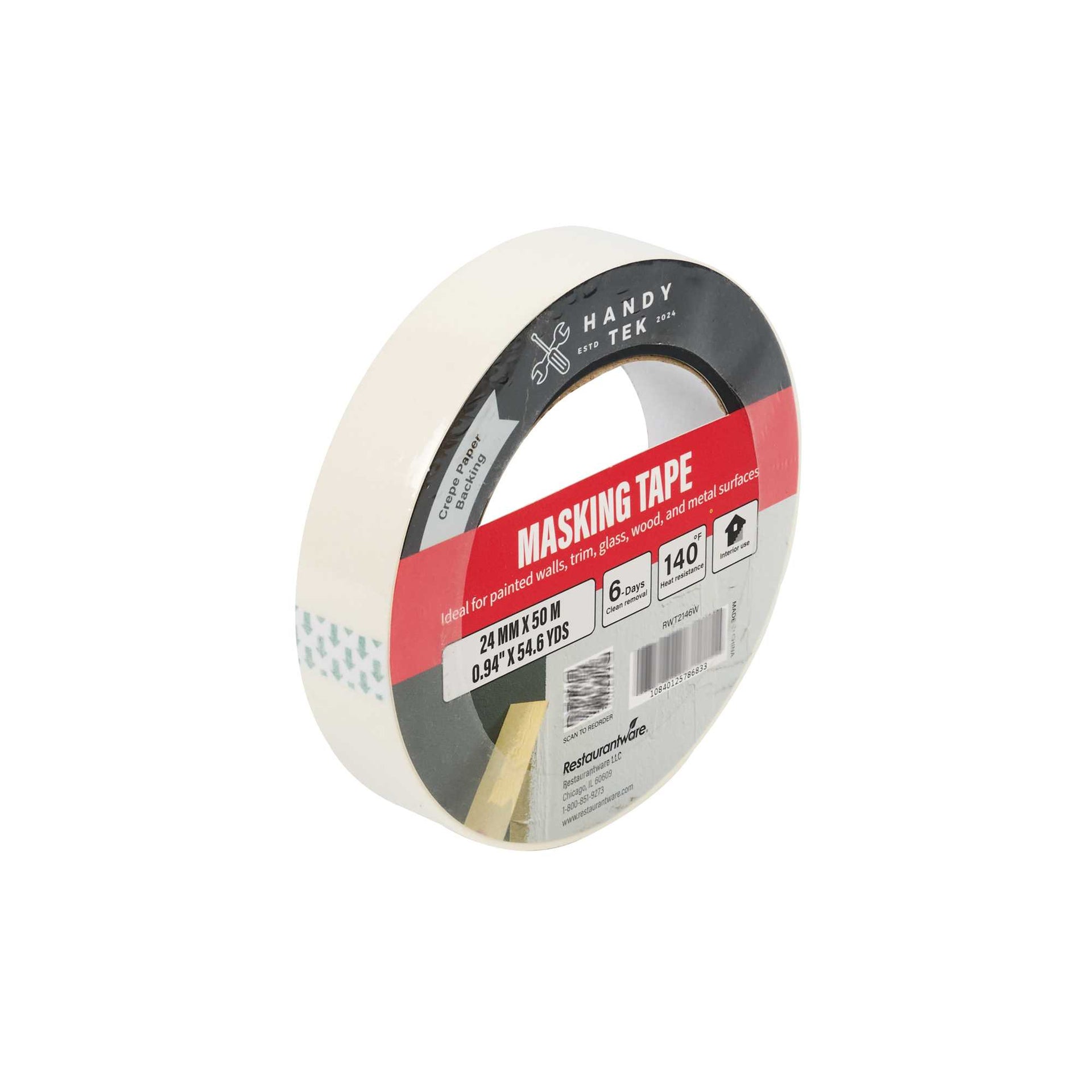 Handy Tek White Masking Tape Roll - 1" x 54 yds - 96 count box