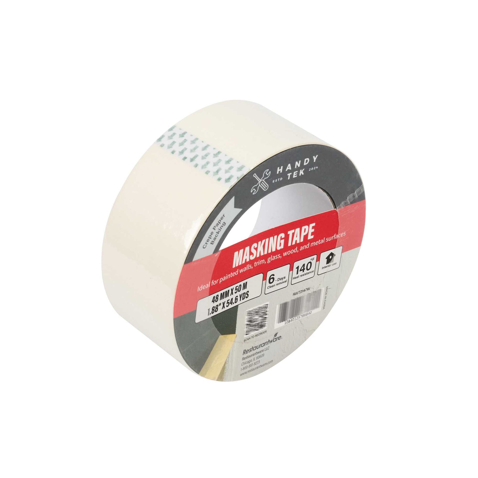 Handy Tek White Masking Tape Roll - 2" x 54 yds - 72 count box