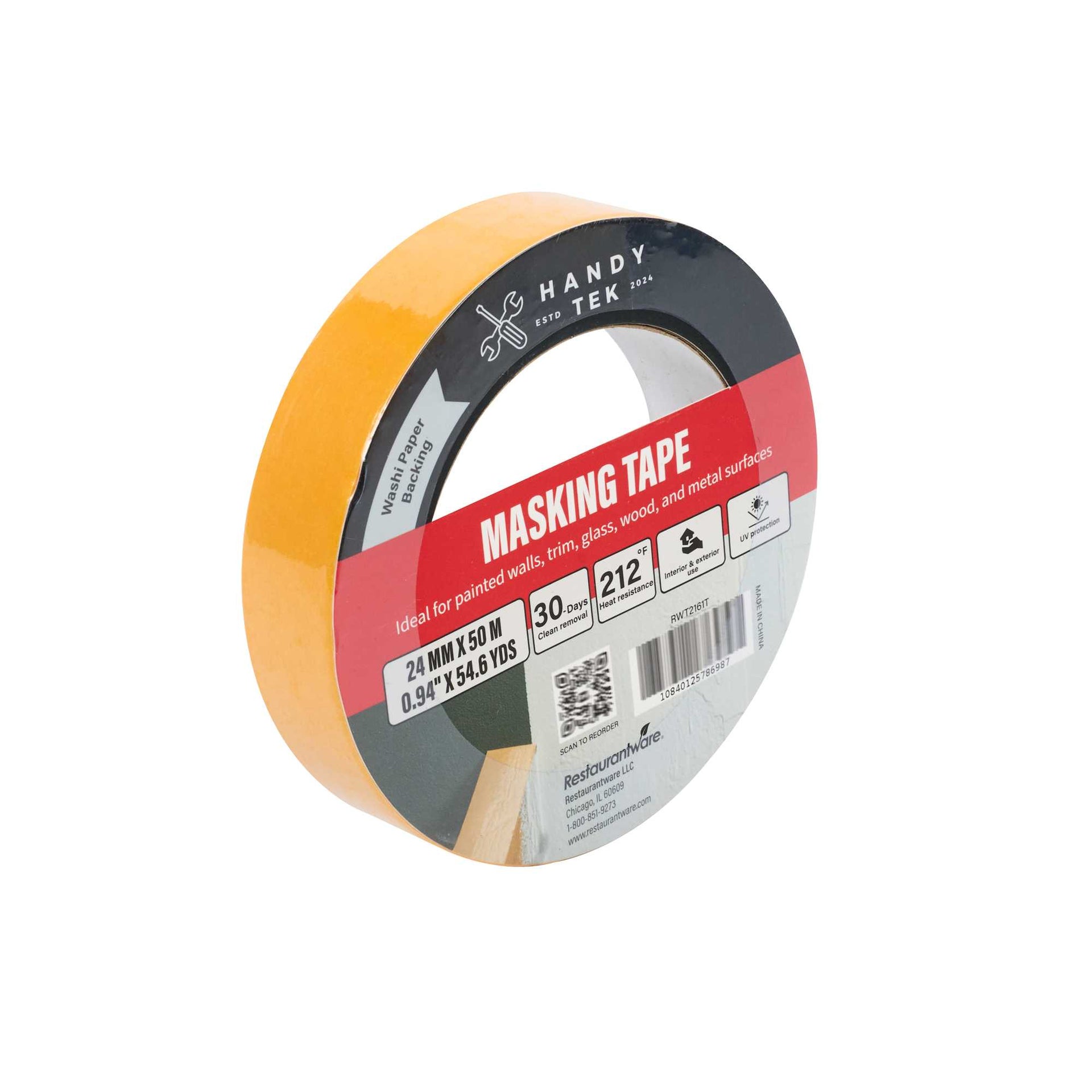 Handy Tek Orange Rice Paper Masking Tape Roll - 1" x 54 yds - 96 count box