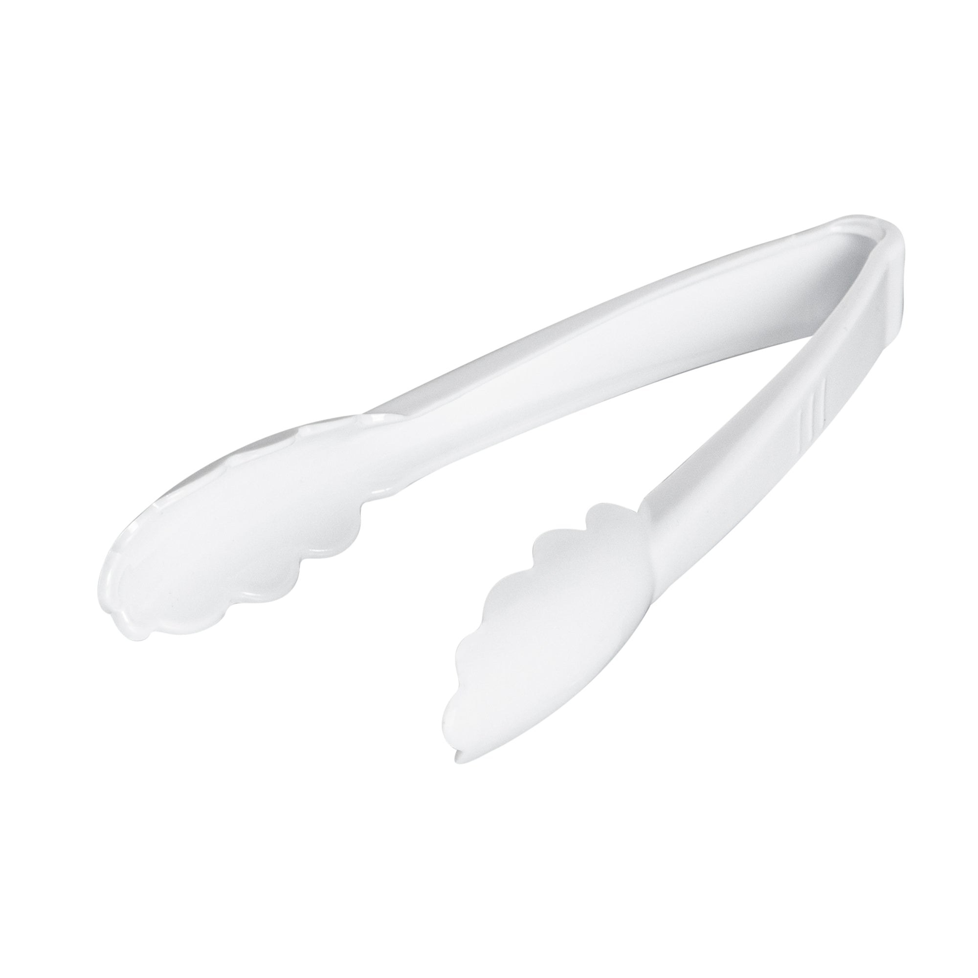 Cater Tek White Heavy-Duty Disposable Plastic Tongs - Scalloped - 7 1/2" - 10 count box