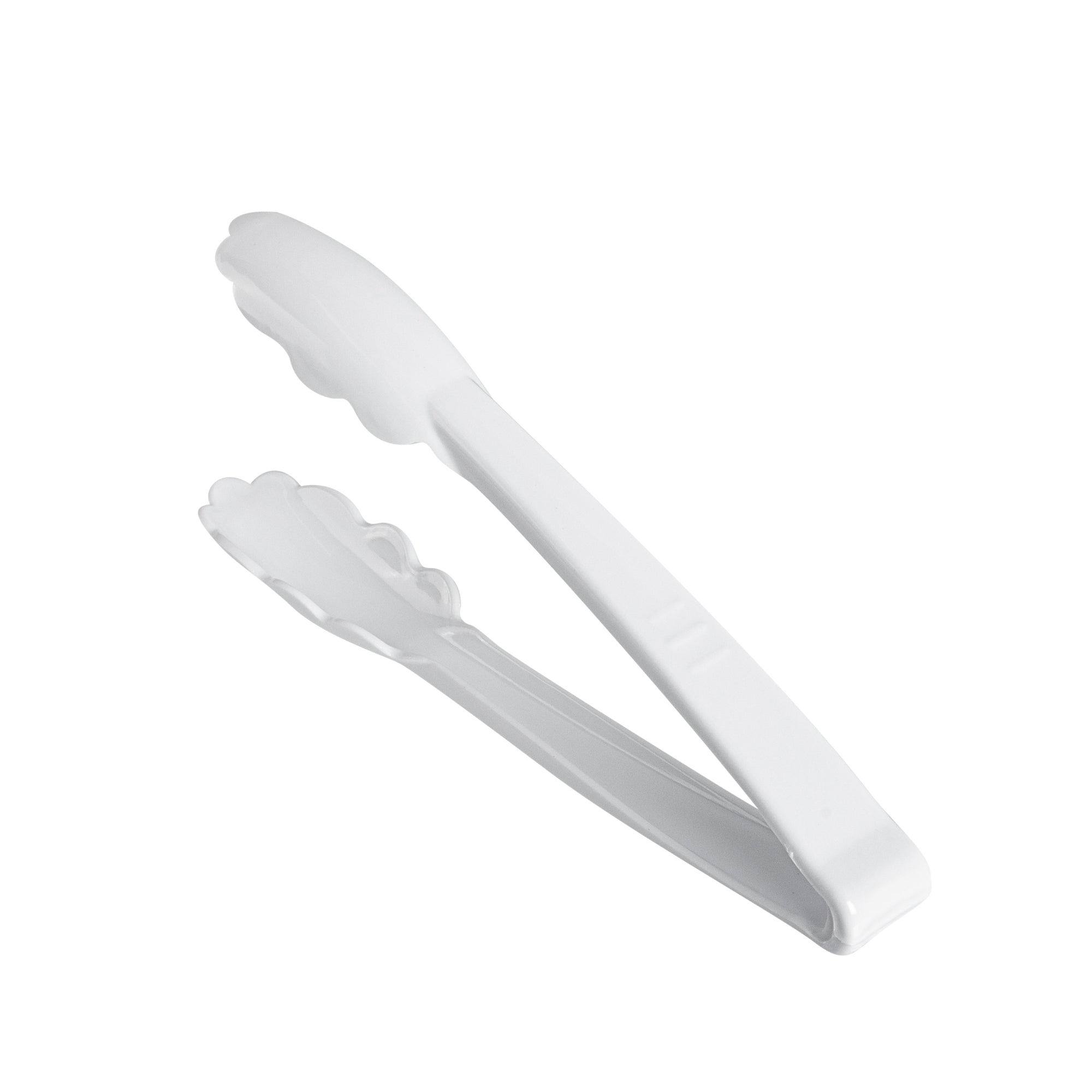 Cater Tek White Heavy-Duty Disposable Plastic Tongs - Scalloped - 7 1/2" - 10 count box