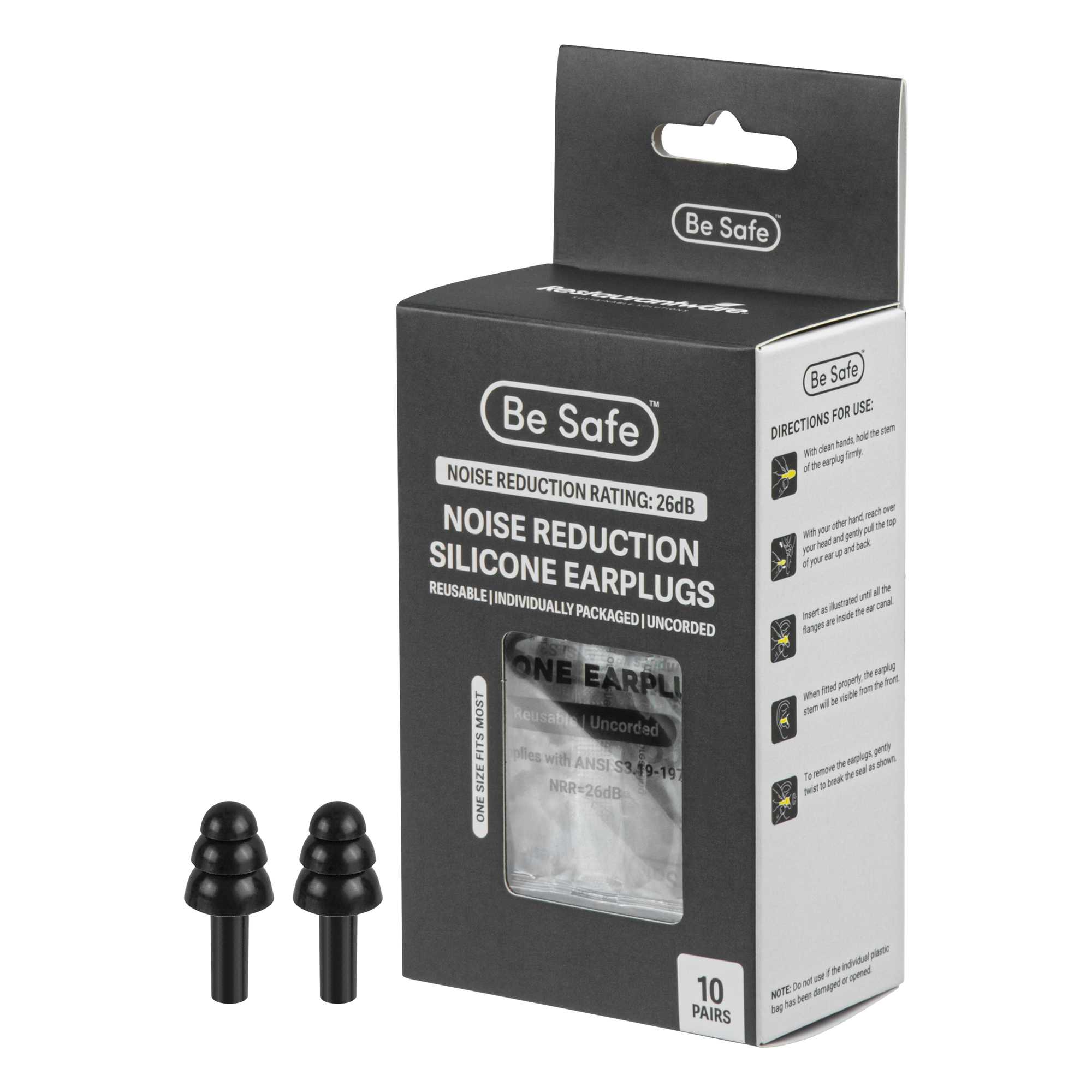 Be Safe Black Silicone Uncorded Earplugs - 200 pairs