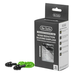 Be Safe Black and Green Silicone Corded Earplugs - 10 pairs
