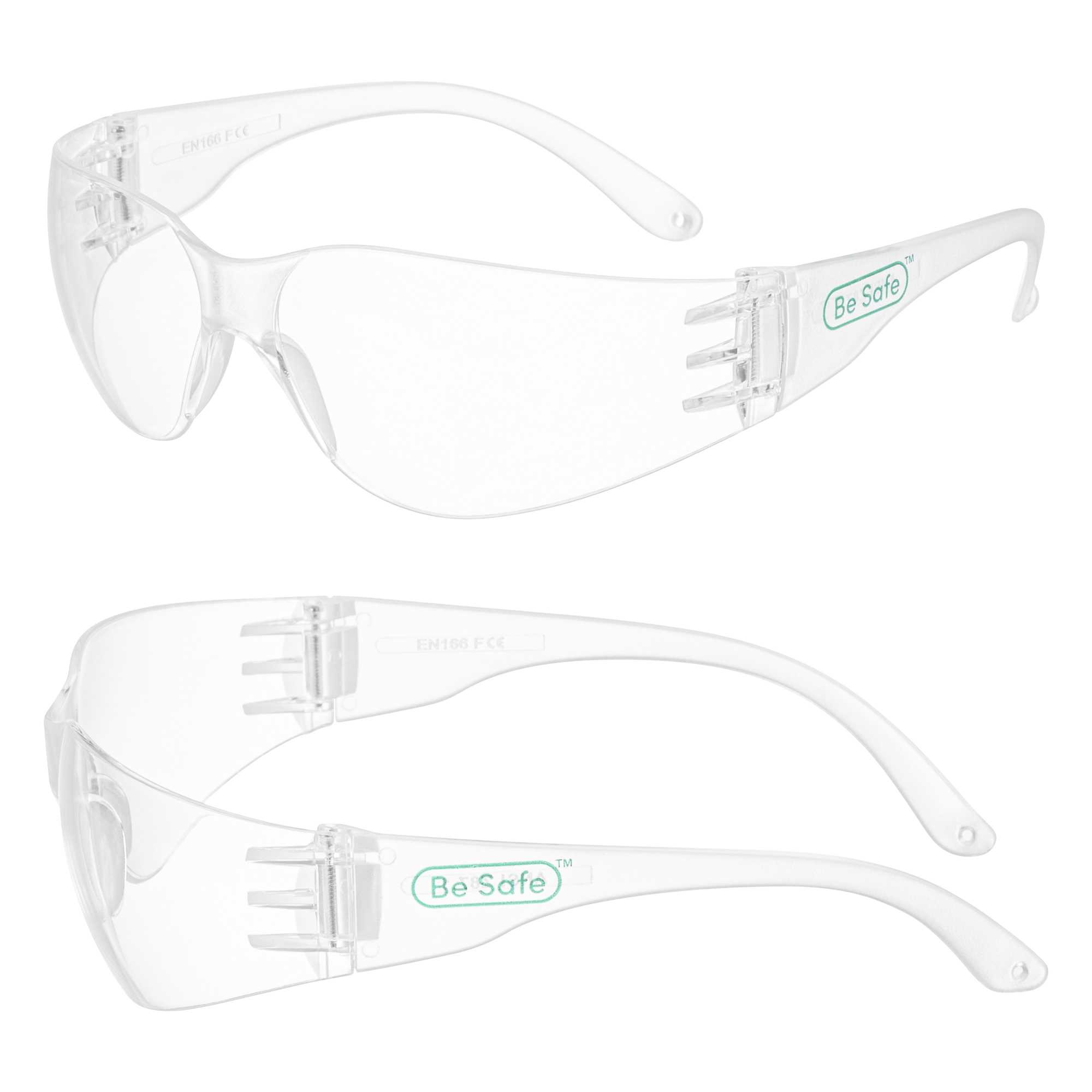 Be Safe Safety Glasses - Anti-Fog, Clear Frame with Clear Lens - 1 count box