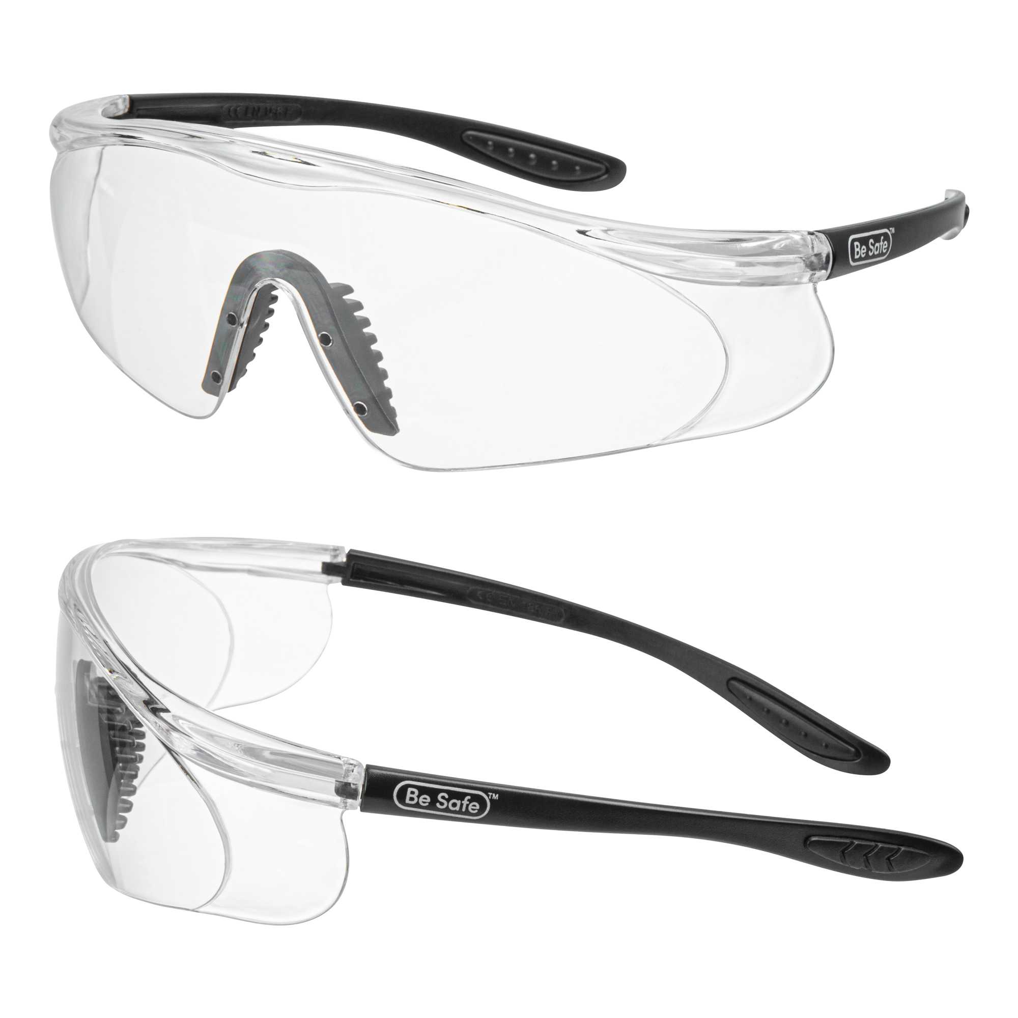 Be Safe Safety Glasses - Anti-Fog, Black with Clear Lens - 1 count box