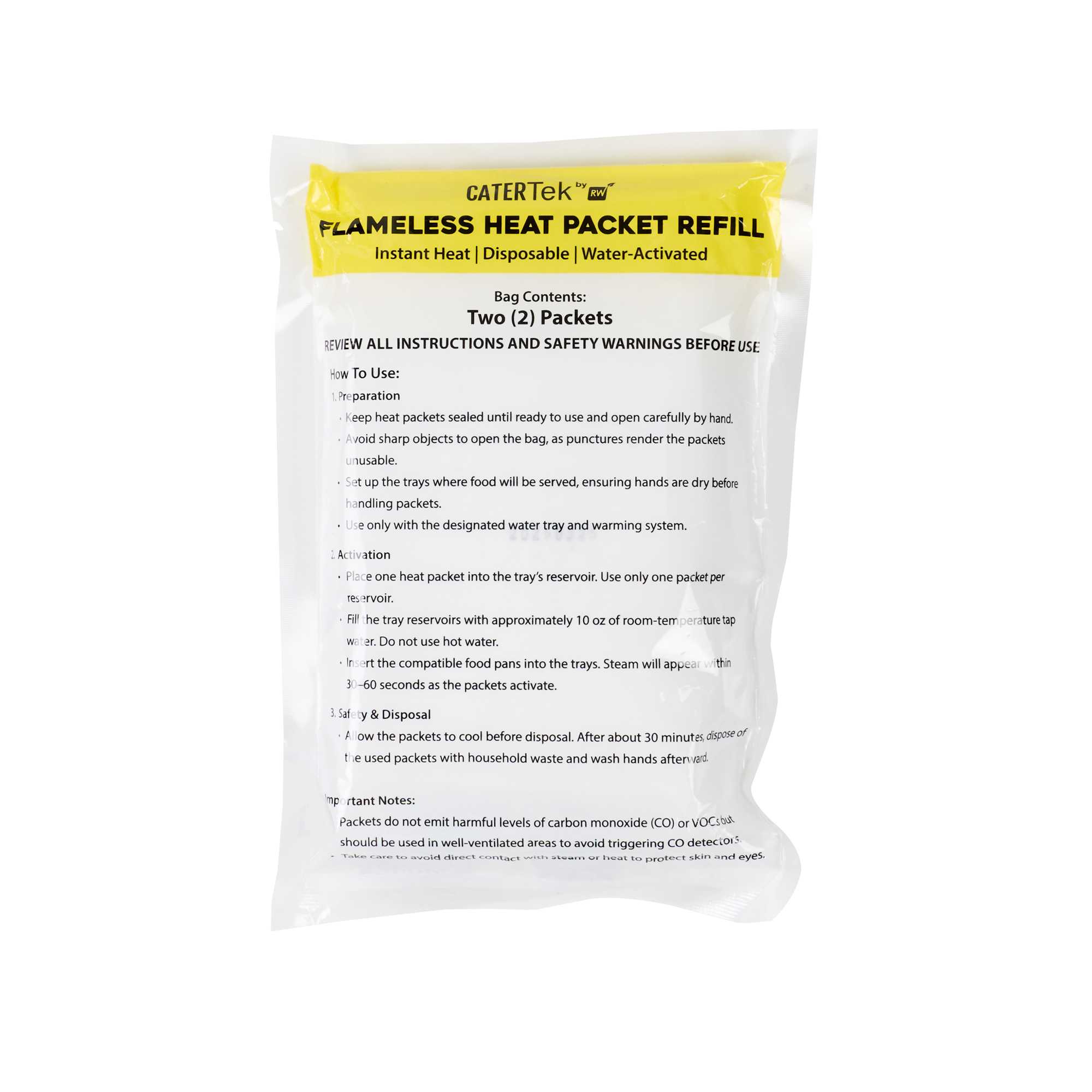 Cater Tek 100g Flameless Disposable Heat Packet Refill - Instant Heat, For Food Warming System - 2 count box