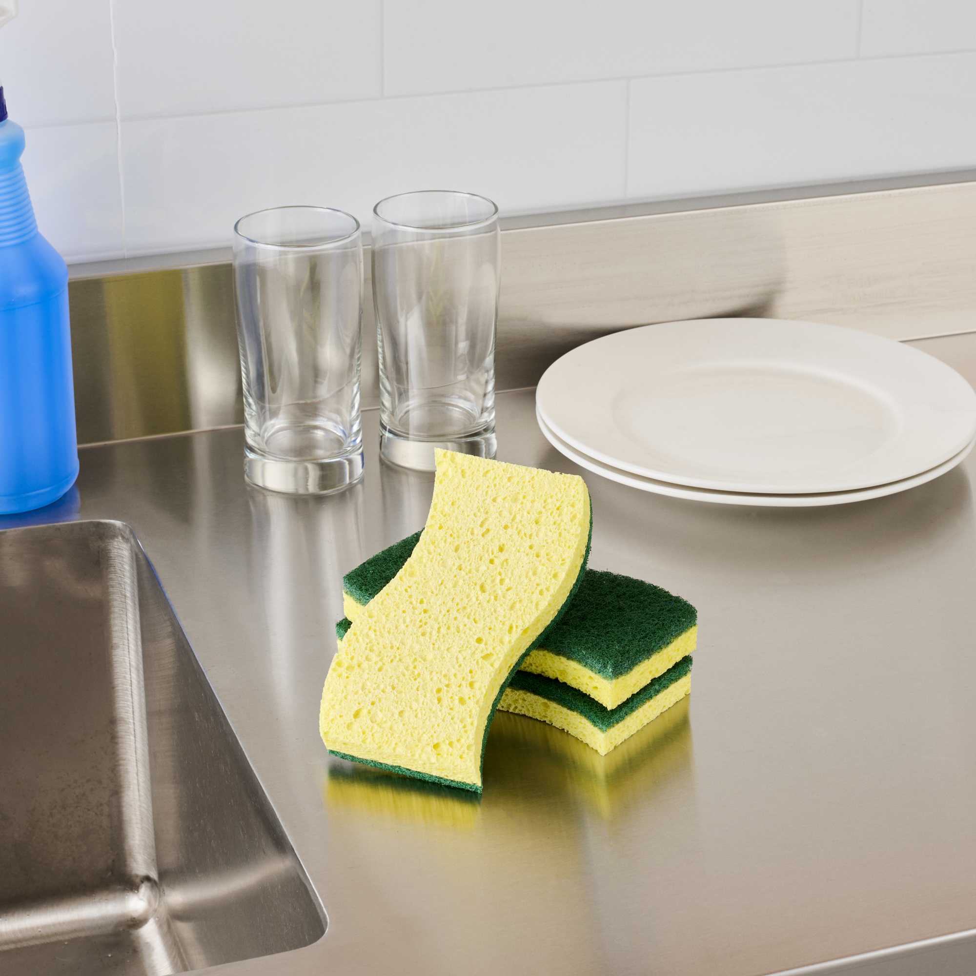 Clean Tek Professional Yellow Cellulose Sponge / Green Heavy-Duty Scouring Pad Combo - 6" x 3 1/2" x 3/4" - 3 count box