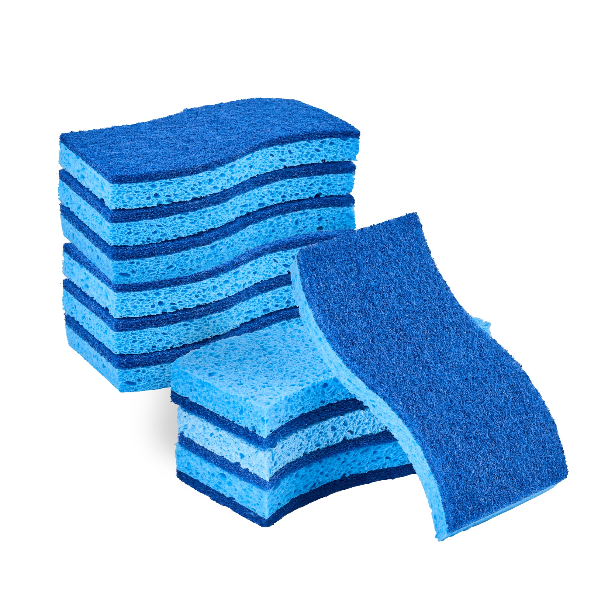 Clean Tek Professional Light Blue Cellulose Sponge / Dark Blue Medium-Duty Scouring Pad Combo - 6" x 3 1/2" x 3/4" - 60 count box
