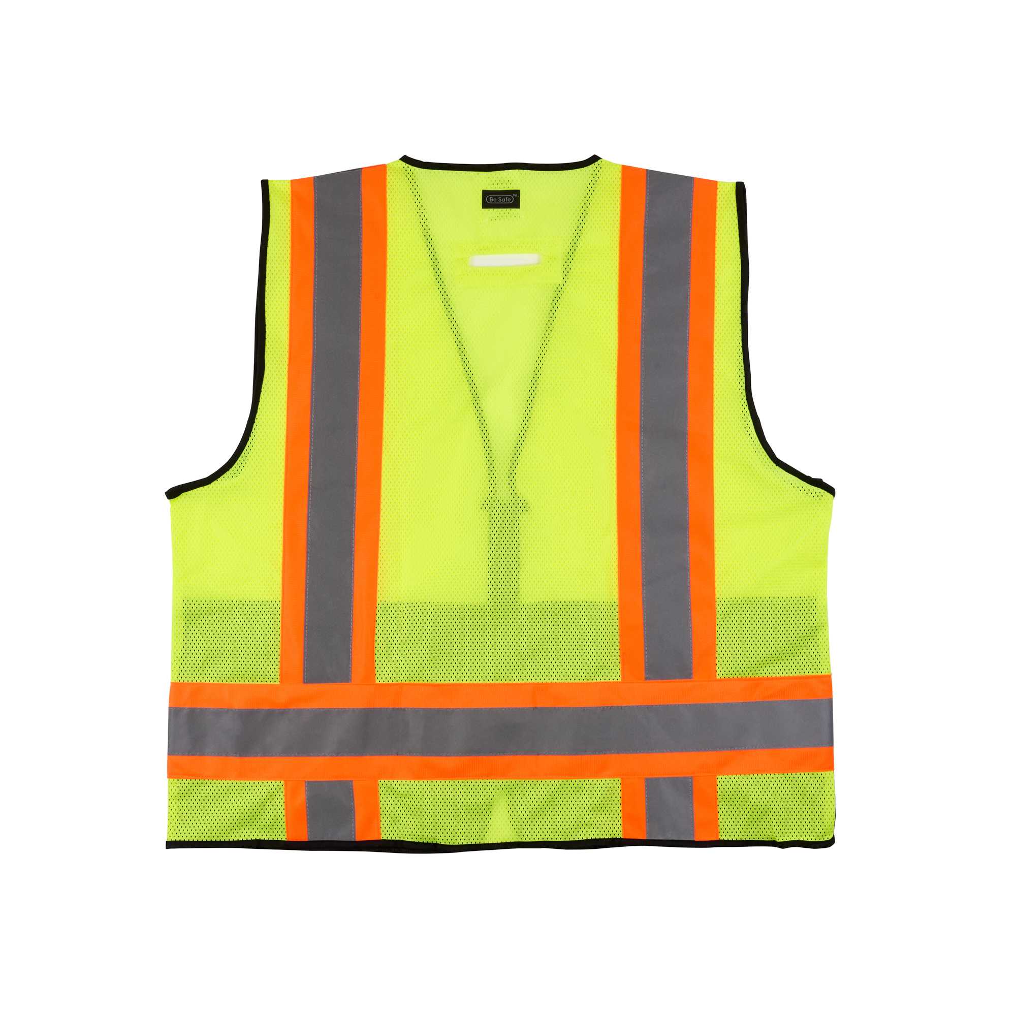 Be Safe Type R Class 2 Lime L/XL Deluxe High Visibility Safety Vest - Zipper Closure, Black Panel, Reflective Tape - 20 count box