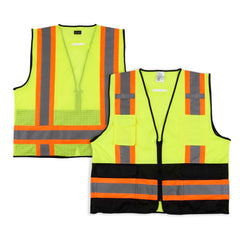 Be Safe Type R Class 2 Lime 2XL/3XL Deluxe High Visibility Safety Vest - Zipper Closure, Black Panel, Reflective Tape - 20 count box